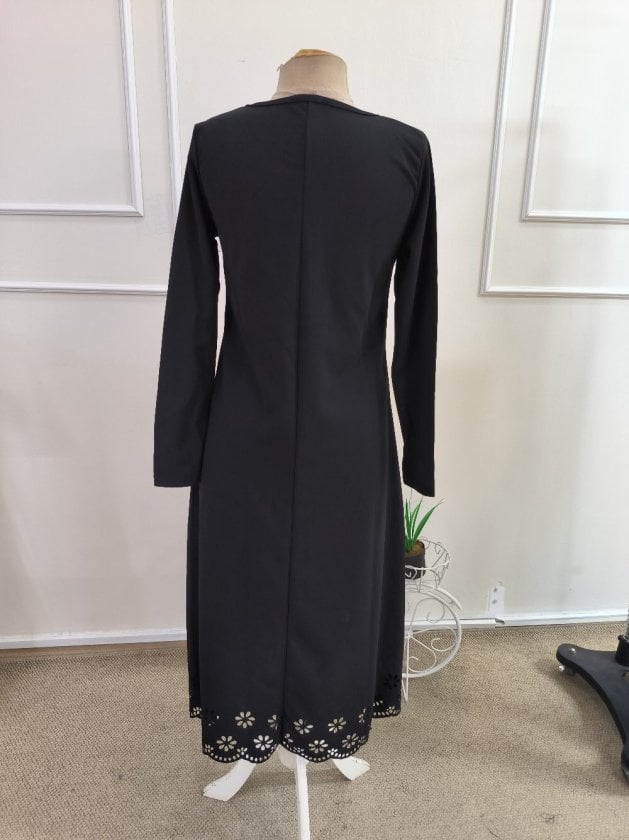 Women's Long Sleeve Round Neck Floral Laser Cut Crepe Midi Dress - Janes - by Peralane - photo 5