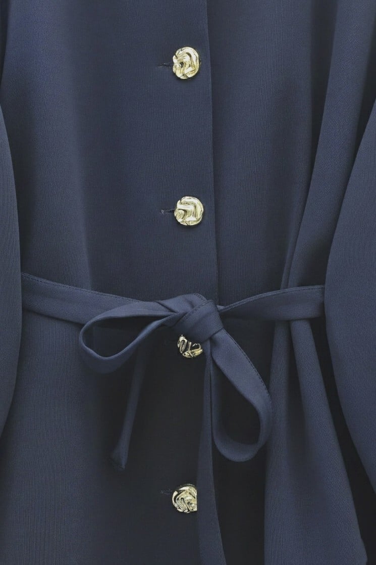 Navy Blue Scuba Co-ord Set with Puffed Sleeves and Belt - Podyumplus - by Peralane - photo 5
