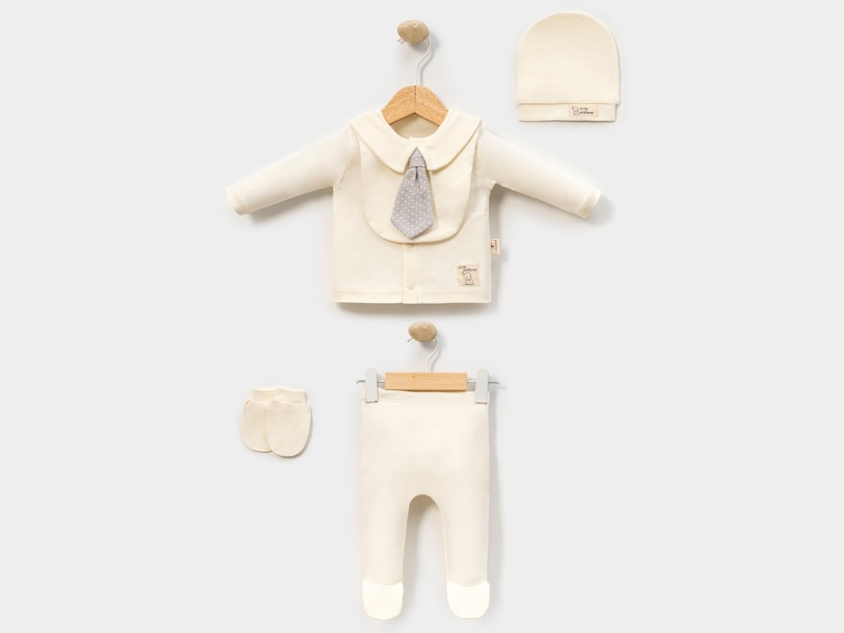 Baby Boy Tie Detail Welcome Set Beige - 2 Piece Pack - Cayzen - by Peralane