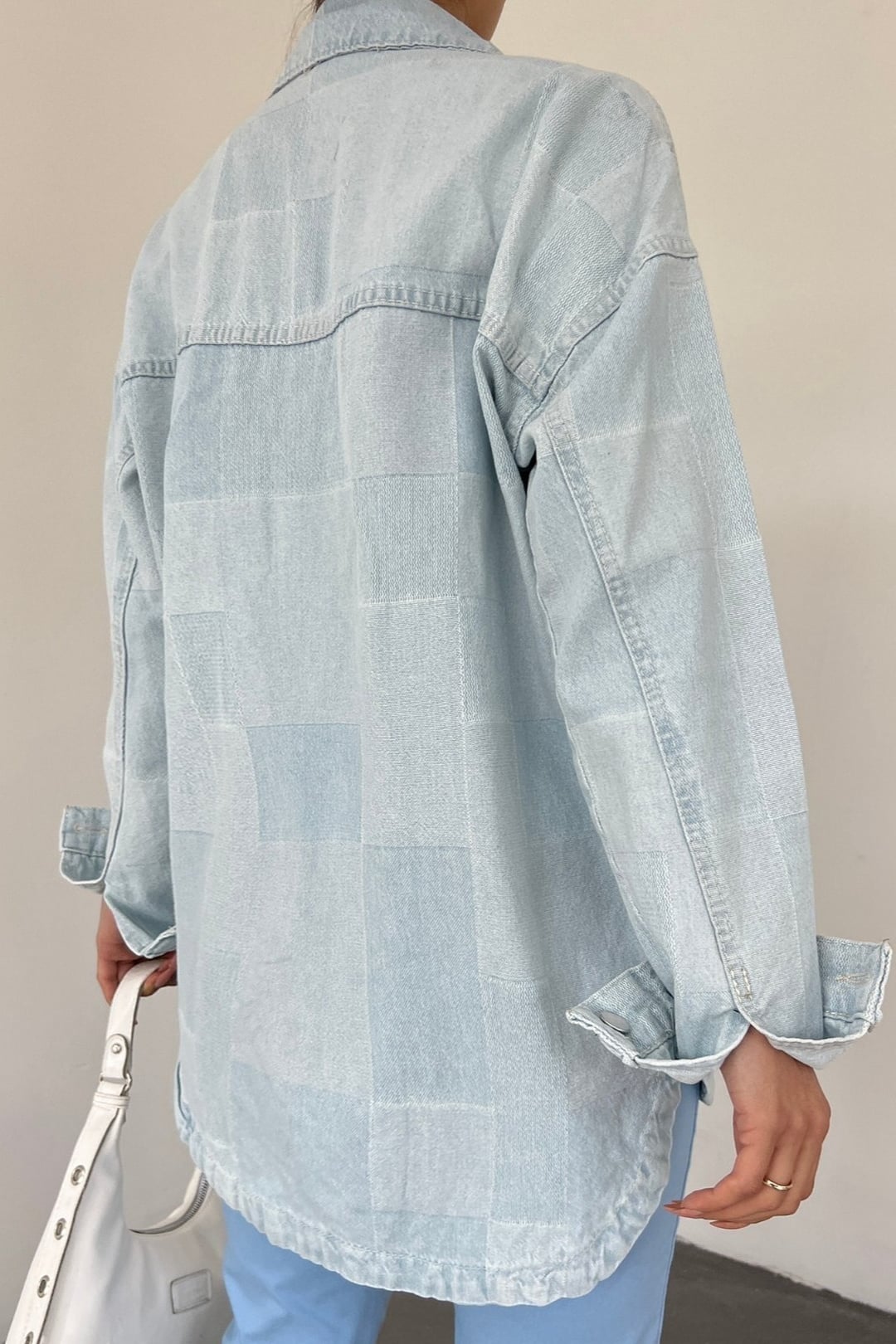 Light Blue Denim Jacket with Collar and Button Flaps - Buz Mavi - Podyumplus - by Peralane - photo 3