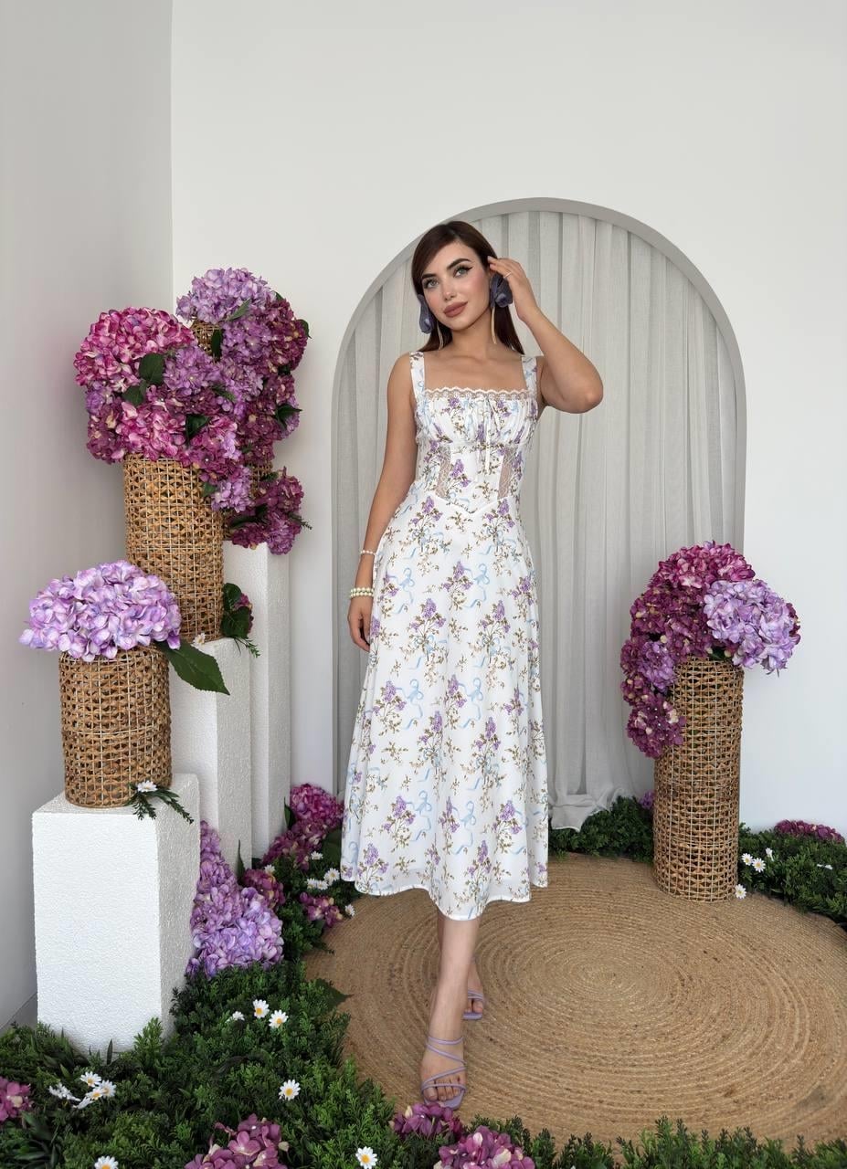 Palomi White Floral Midi Dress with Lace Trim - Etika - by Peralane - photo 4