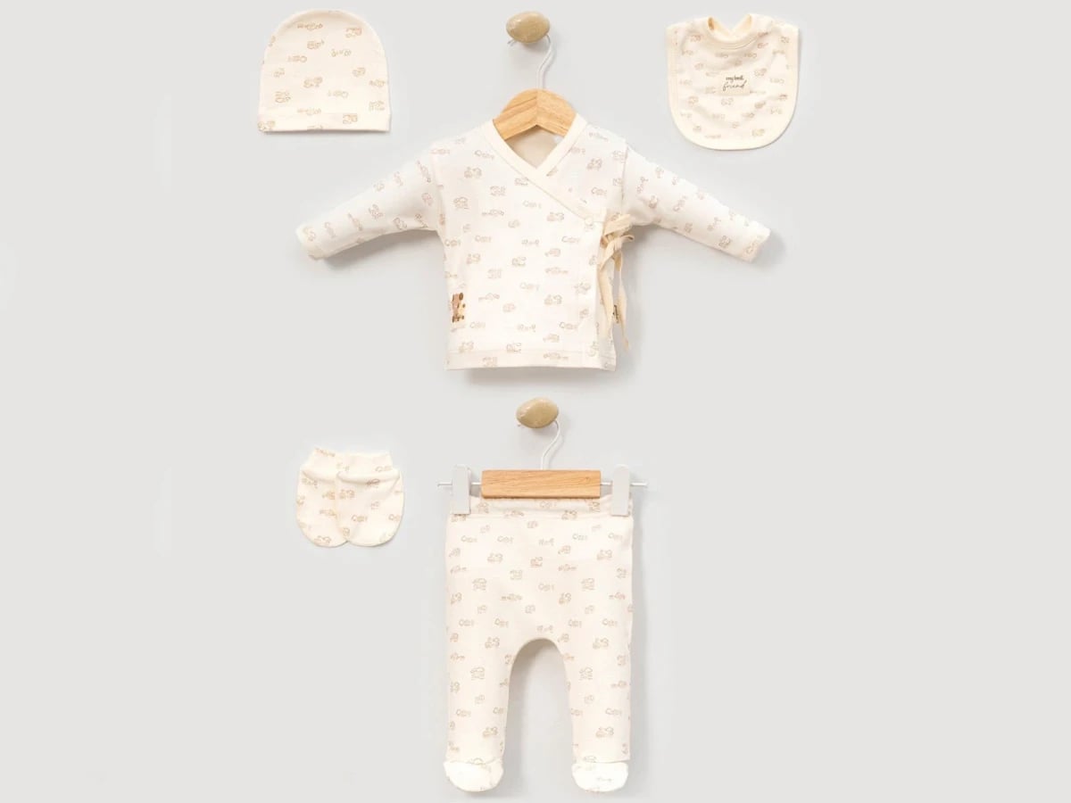 Baby Boy Hospital Exit Set with Bear Embroidery and Home Pattern - 5 Pieces, Pack of 2 - Cayzen - by Peralane