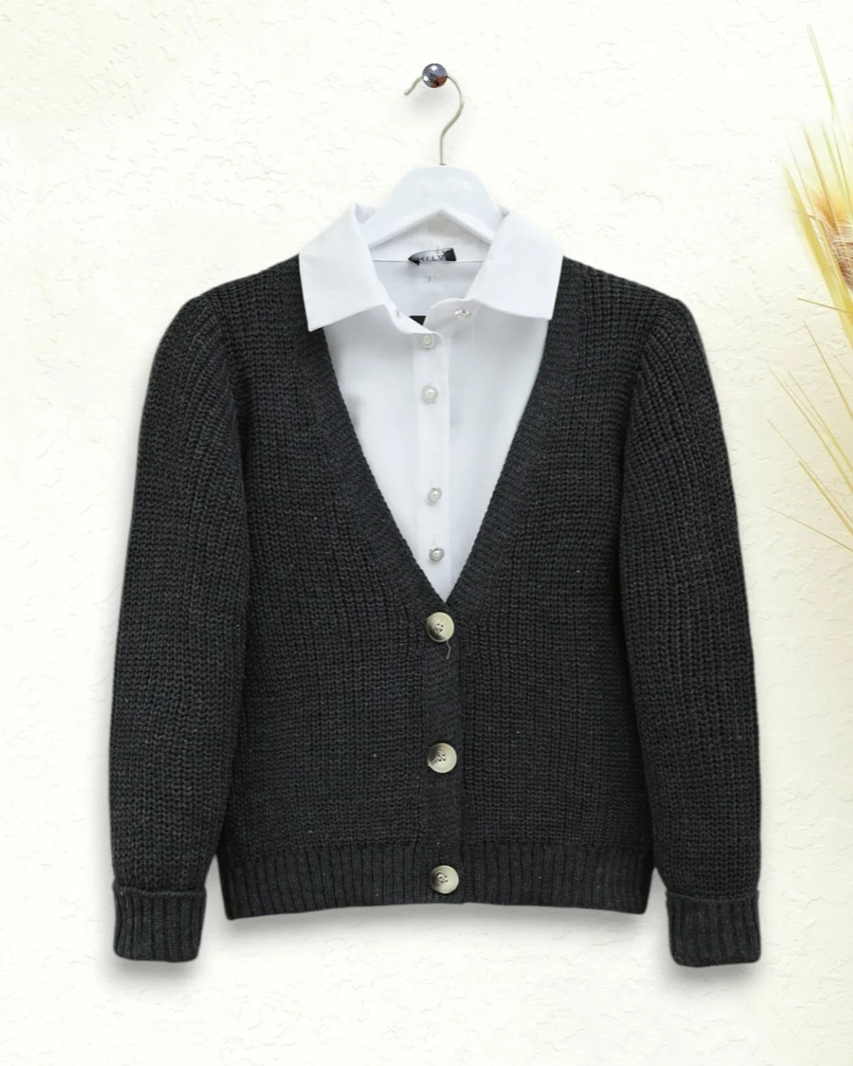 Knit Pattern Button-Front Cardigan - Anthracite - Podyumplus - by Peralane - photo 4