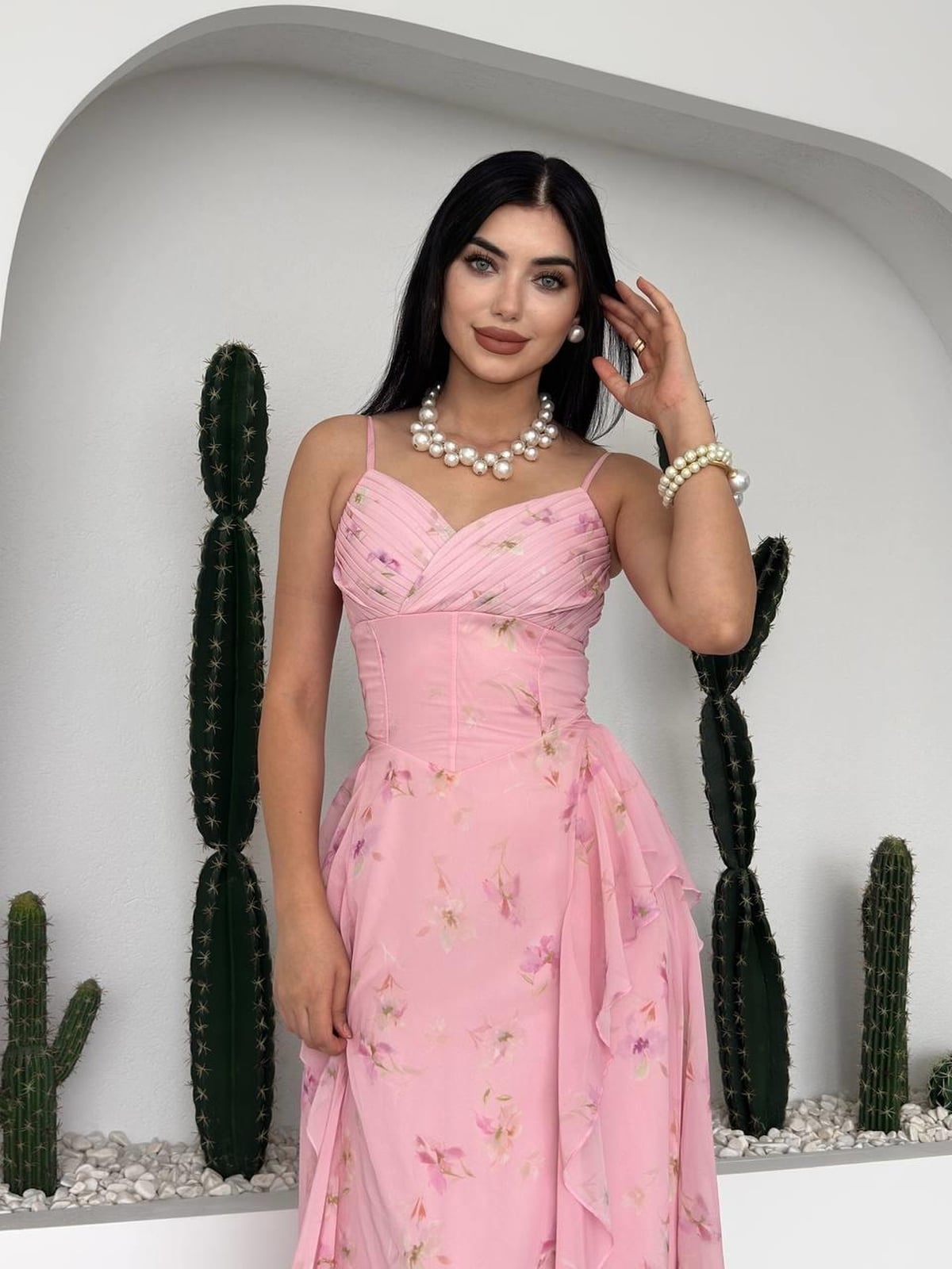 Floral Print Chiffon Midi Dress Set for Girls - Pink & Yellow - Etika - by Peralane - photo 7