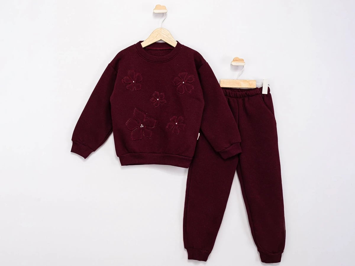 Girls' Sweatshirt and Trousers Set with Floral Embroidery - Feely Kids - by Peralane