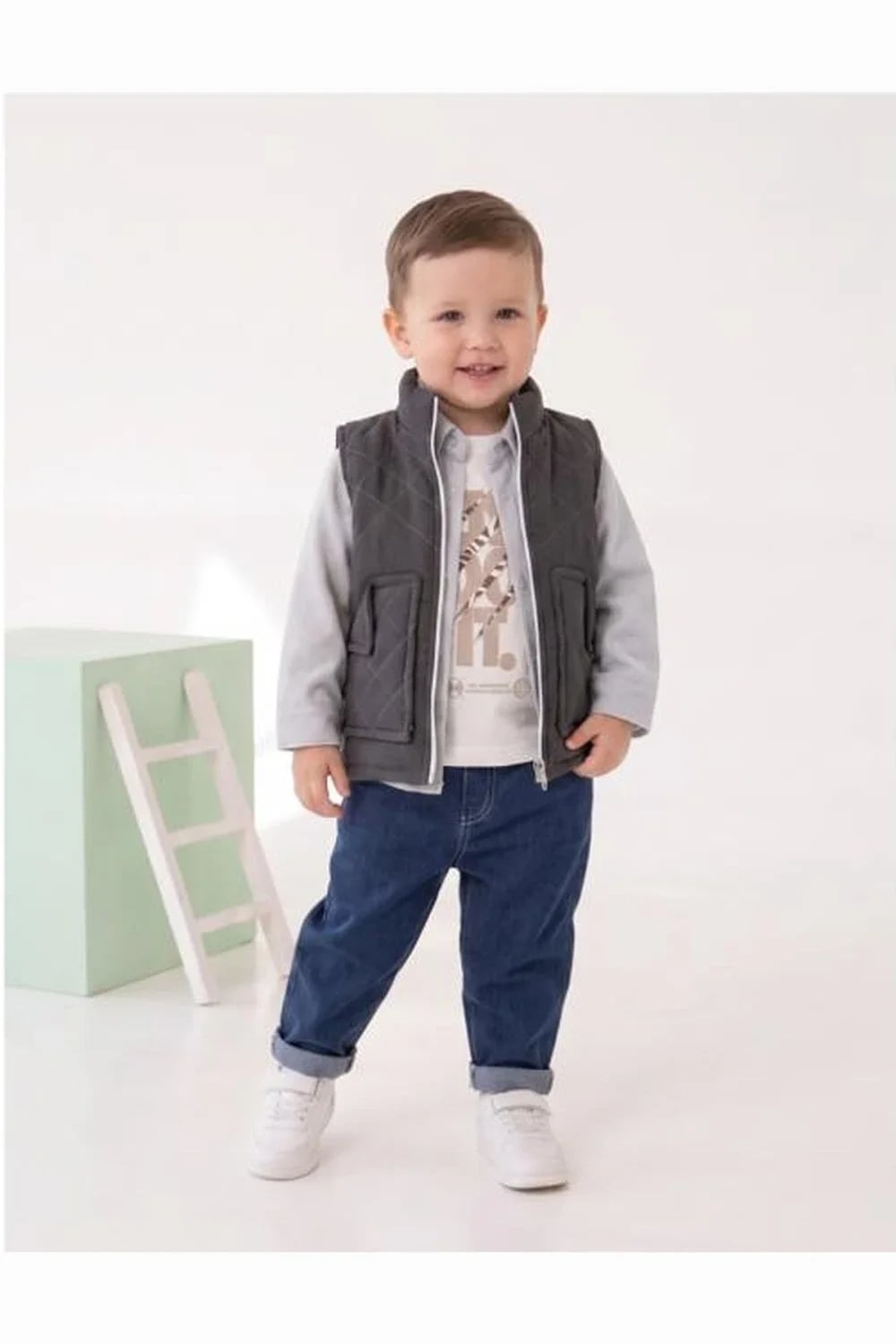 Boys' T-Shirt and Quilted Vest Set - Anthracite - Has Bereket - by Peralane
