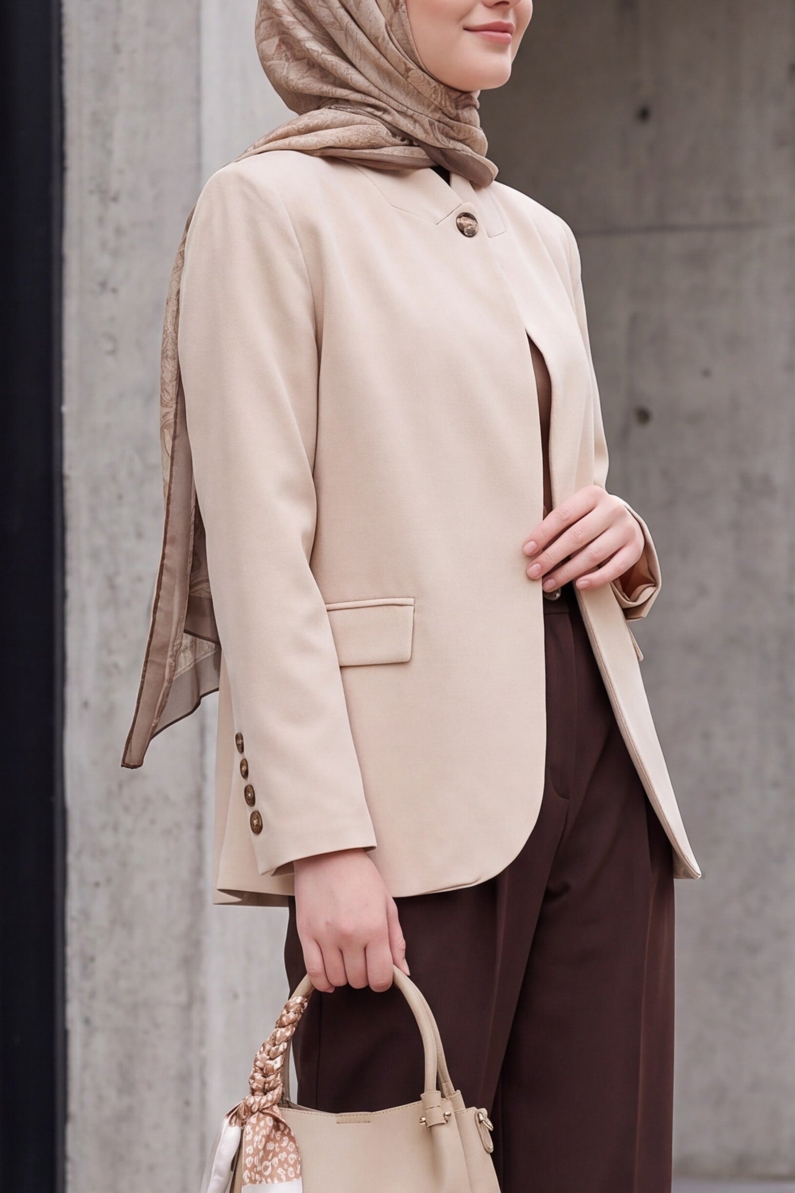 Women's Single-Breasted Oversize Blazer 0749 - Beige - Bigdart - by Peralane - photo 3