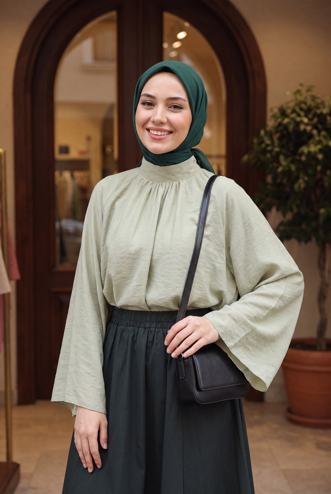 Crinkled Tulle Modal Tunic with Spanish Sleeves - Light Green - Podyumplus - by Peralane - photo 2