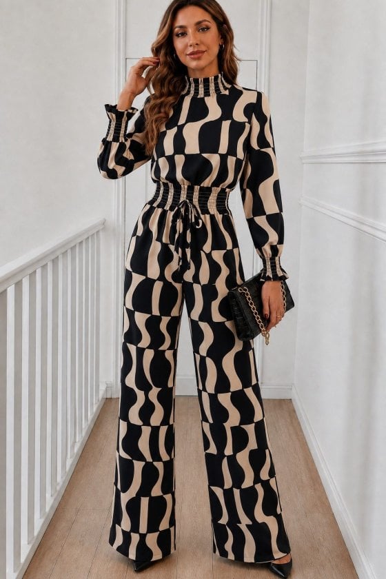 Women's Long-Sleeve High-Neck Drawstring Waist Jumpsuit - Janes - by Peralane - photo 2