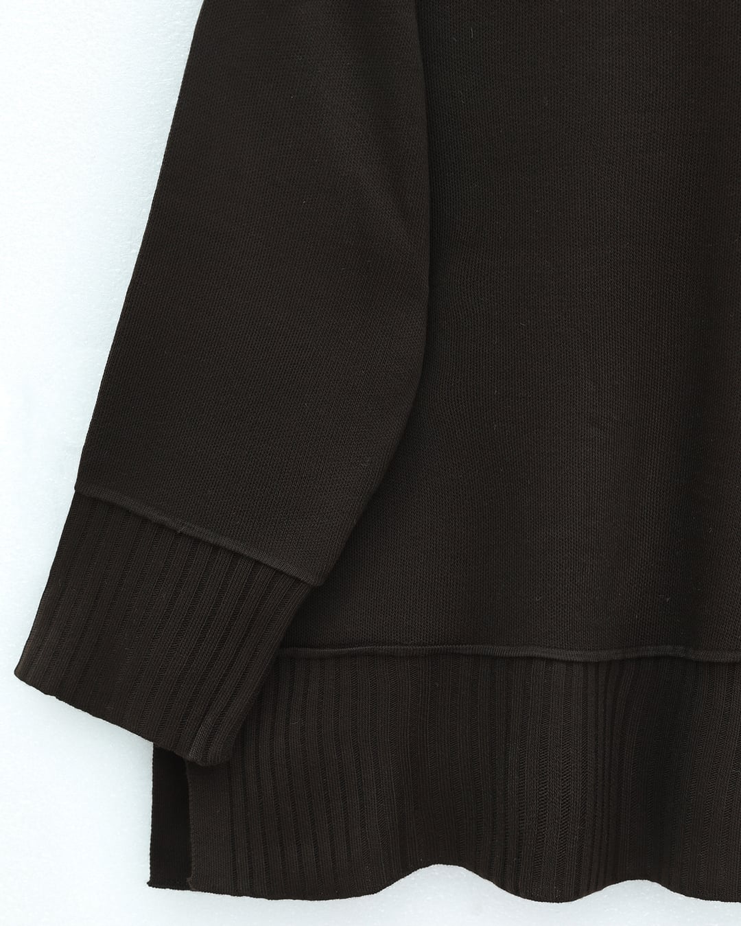 Ribbed Hem and Cuff Round Neck Slit Knit Tunic - Dark Brown - Podyumplus - by Peralane - photo 5