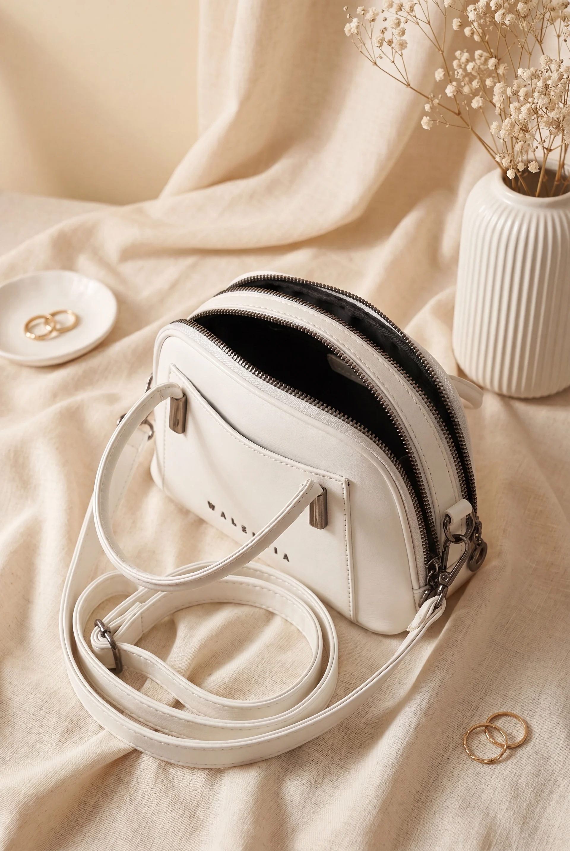 White Double-Zip Mini Handbag with Short Handle and Long Strap - Podyumplus - by Peralane - photo 2