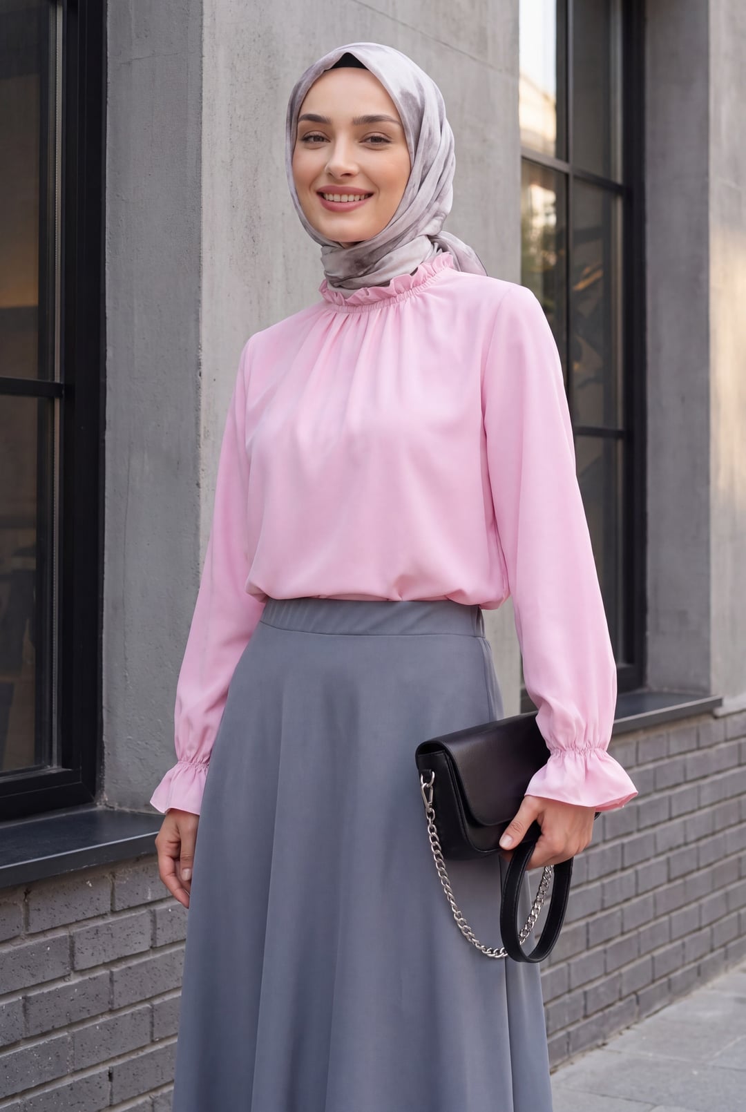 Ruffle Collar Blouse and Skirt Set - Pink - Podyumplus - by Peralane - photo 3