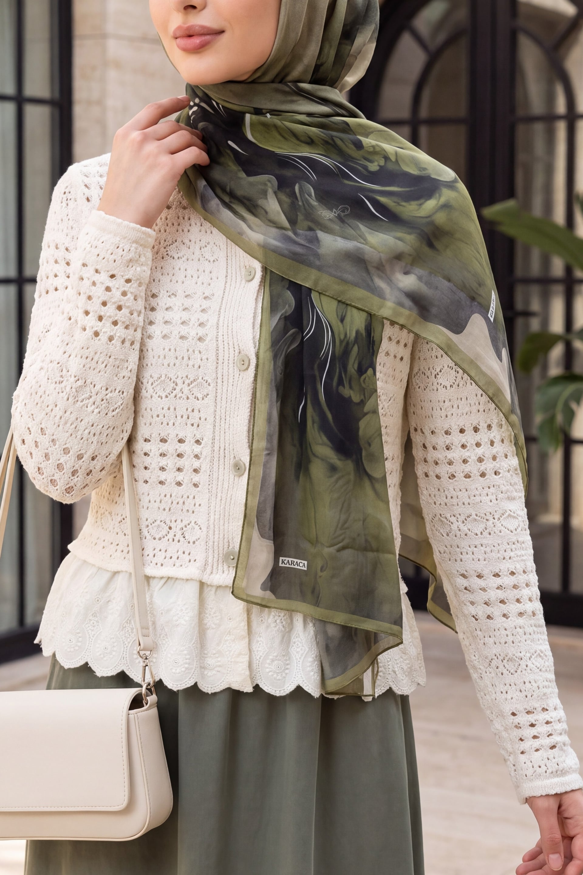 Women's Frill Hem Open-Knit Button Cardigan - Ecru - Podyumplus - by Peralane - photo 4