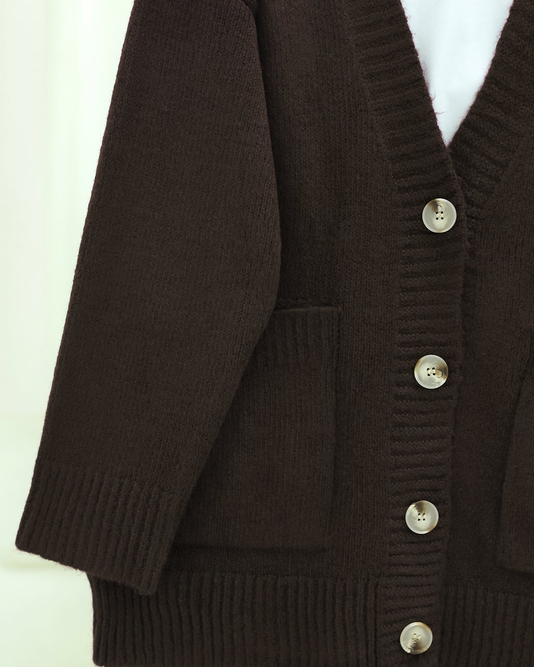Button-Front Double-Pocket Relaxed Knit Cardigan - Dark Brown - Podyumplus - by Peralane - photo 7