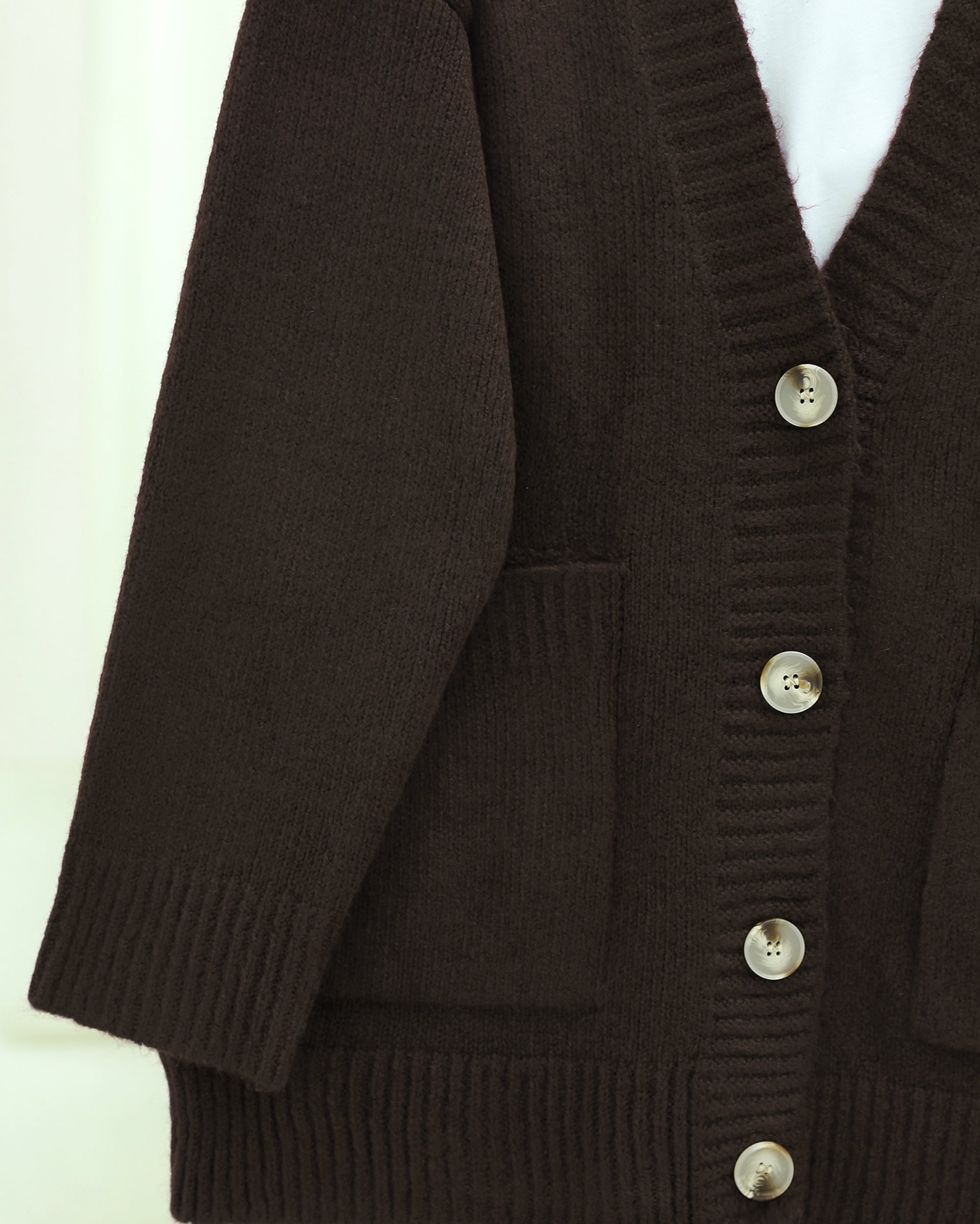 Button-Front Double-Pocket Relaxed Knit Cardigan - Dark Brown - Podyumplus - by Peralane - photo 7