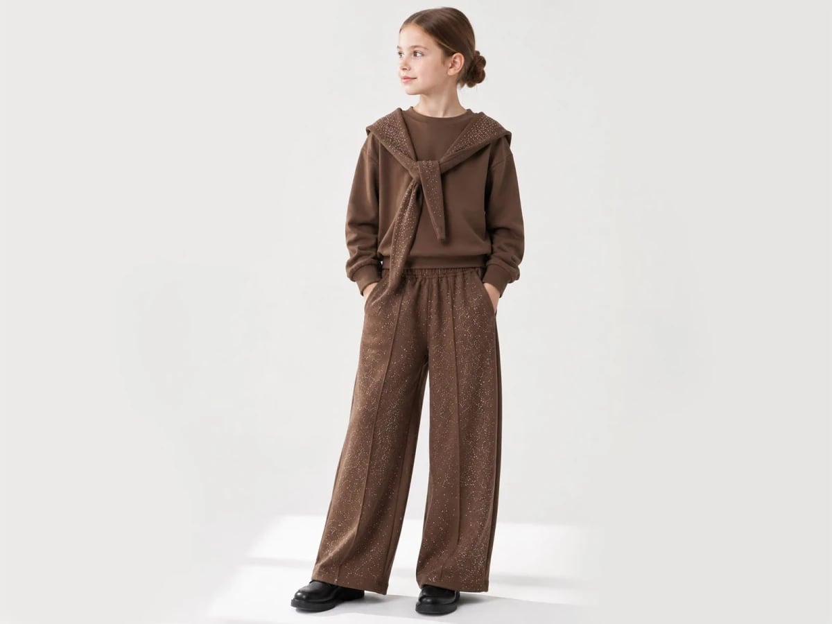 Girls' Speckled Glitter Sweatshirt and Wide-Leg Trousers Set - Incilay - by Peralane