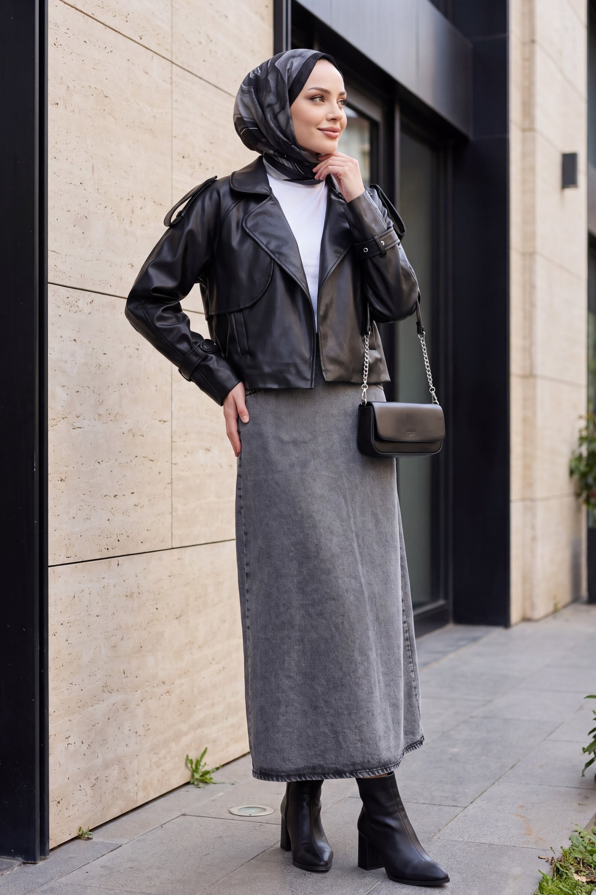 Women's Oversize Faux Leather Jacket 1047 - Black - Bigdart - by Peralane - photo 3