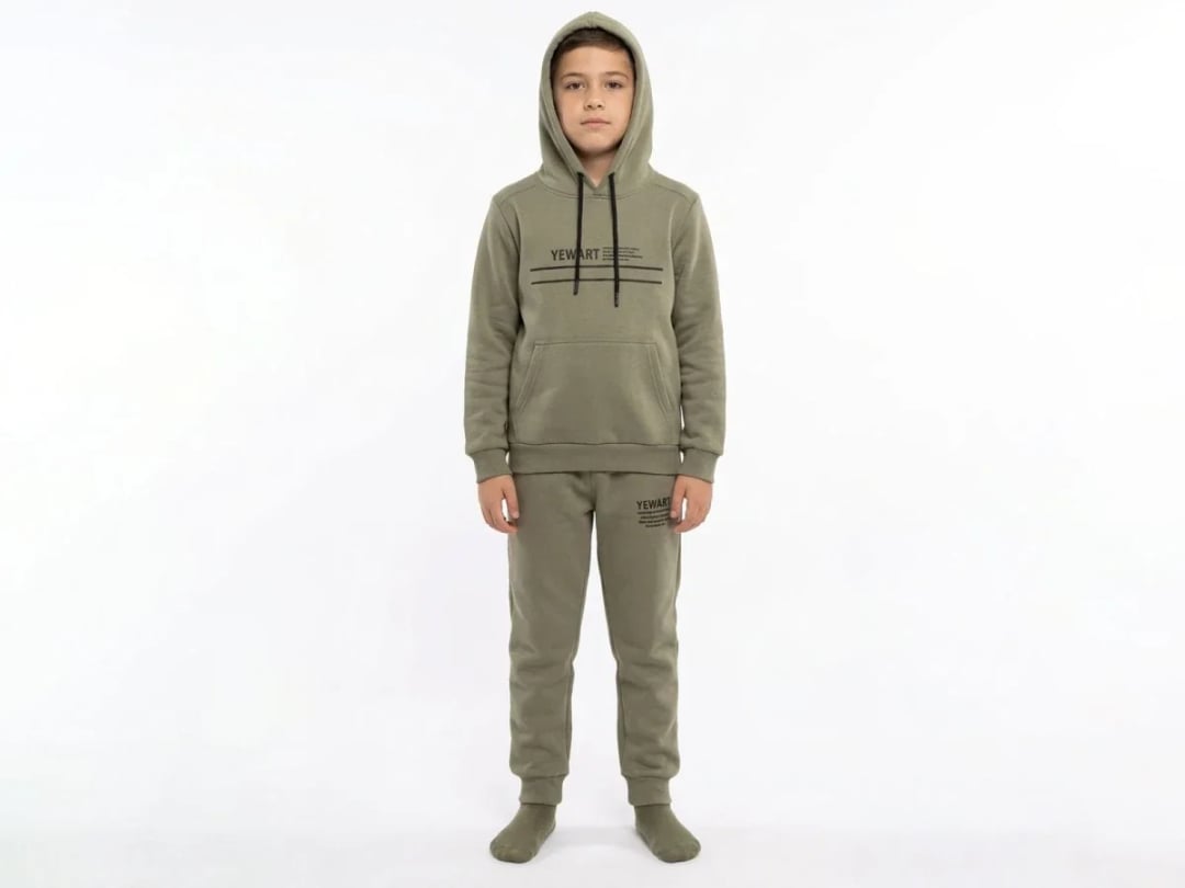 Boys' Olive Green Hooded Tracksuit Set with Print - Koska - by Peralane