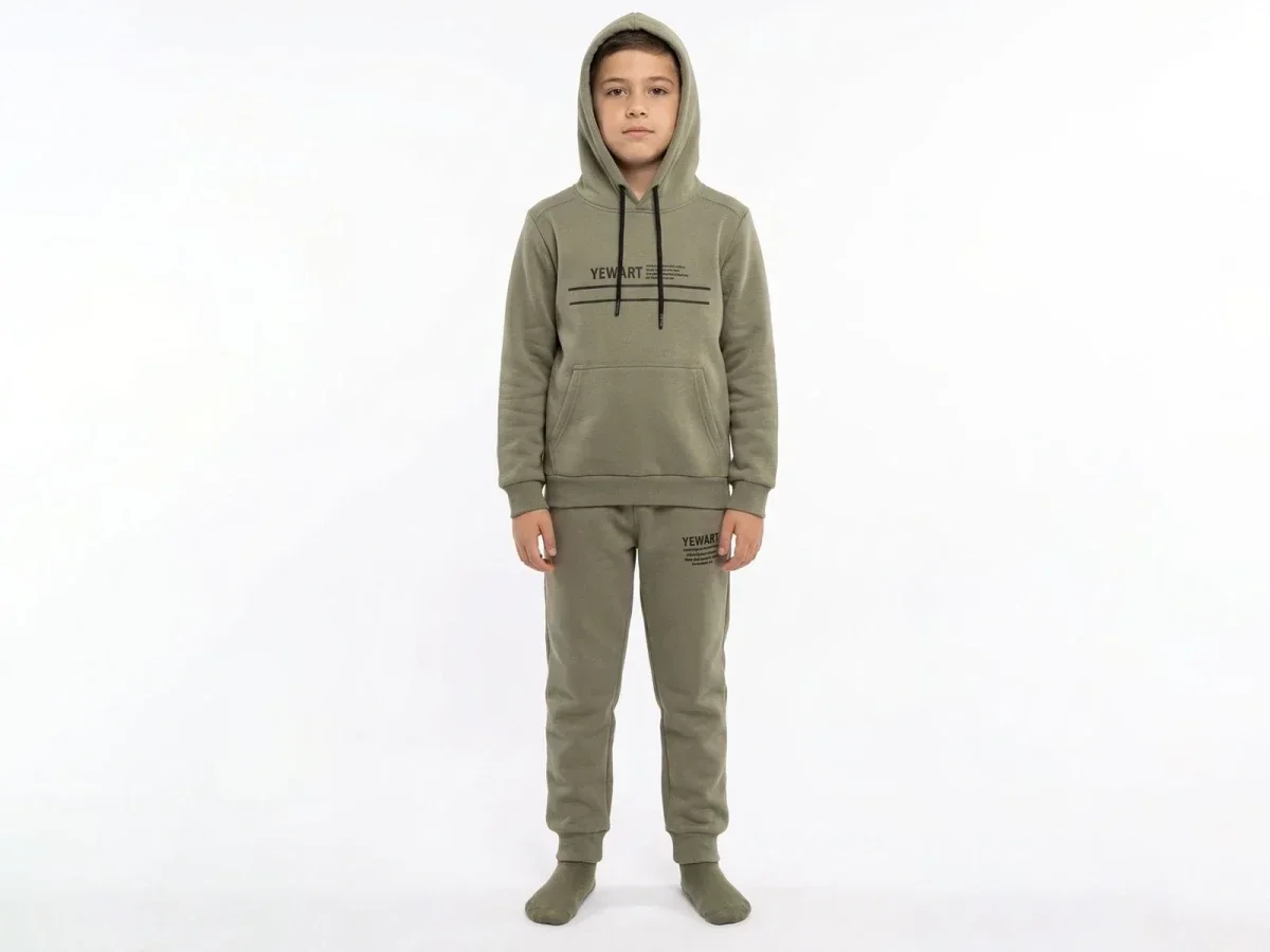 Boys' Olive Green Hooded Tracksuit Set with Print - Koska - by Peralane