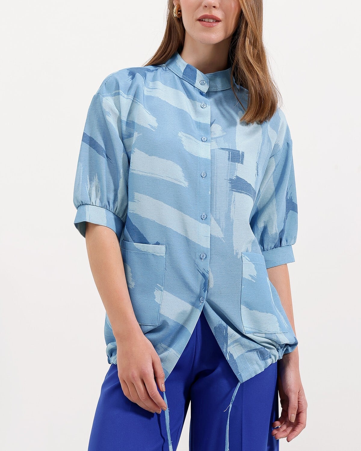Patterned Oversize Shirt - Blue - Bigdart - by Peralane - photo 3