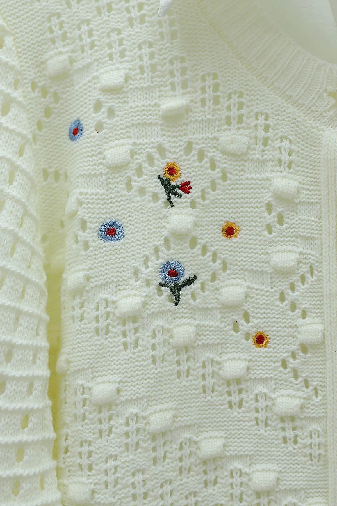 Cream Round Neck Button Knit Cardigan with Pom Pom Details - Podyumplus - by Peralane - photo 5