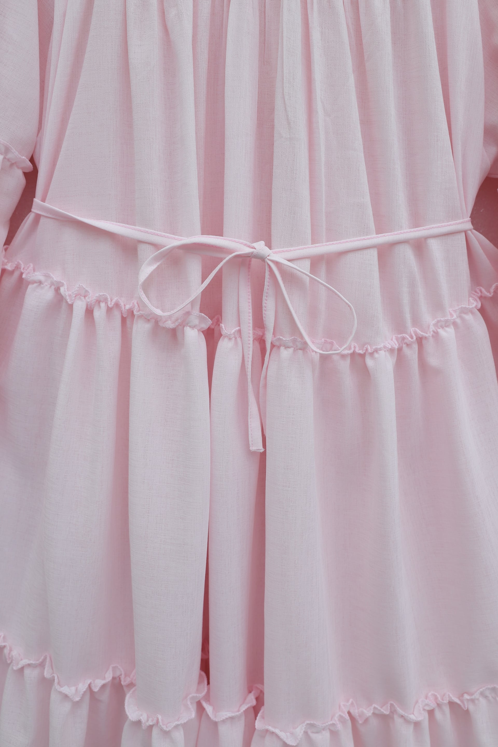 Powder Tiered Ruffle Sleeve Tie Waist Dress - Podyumplus - by Peralane - photo 5