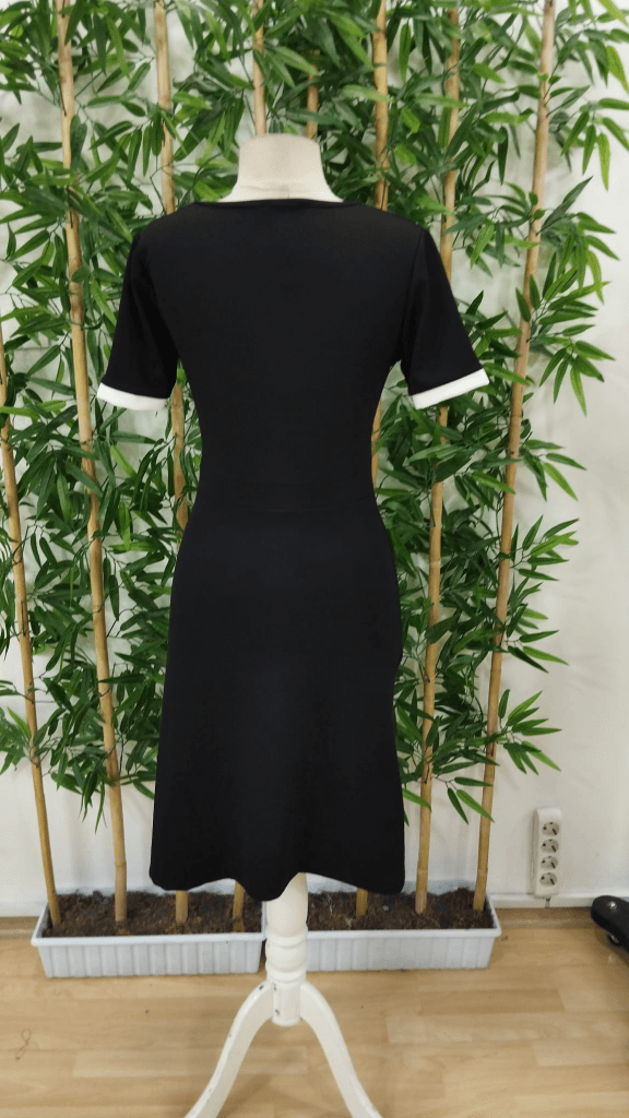 Women's Short Sleeve Biker Neck Side Slit Colorful Stripe Detail Crepe Dress - Janes - by Peralane - photo 9