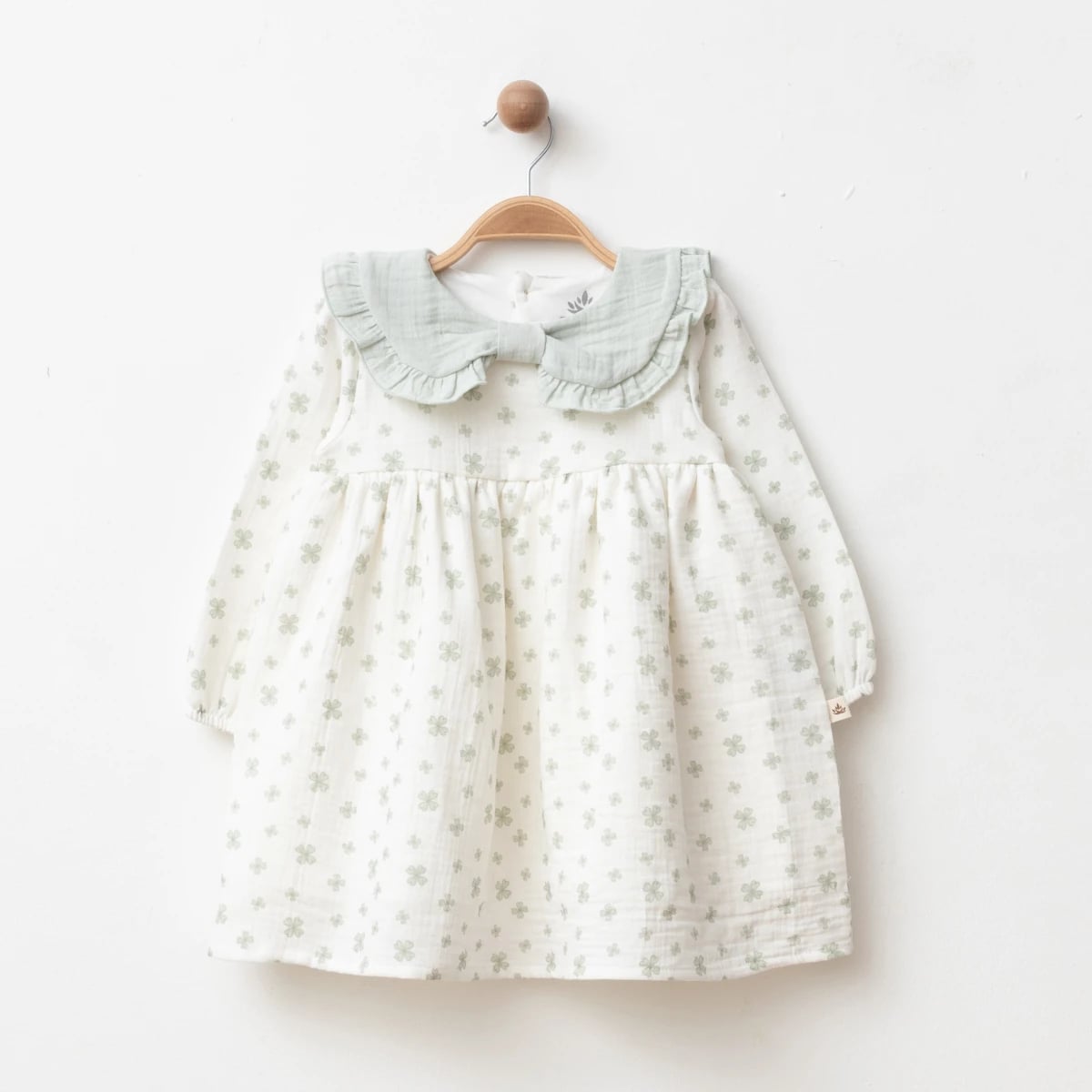 Girl's Muslin Dress with Four-Leaf Clover Print - Green - Eslenza - by Peralane