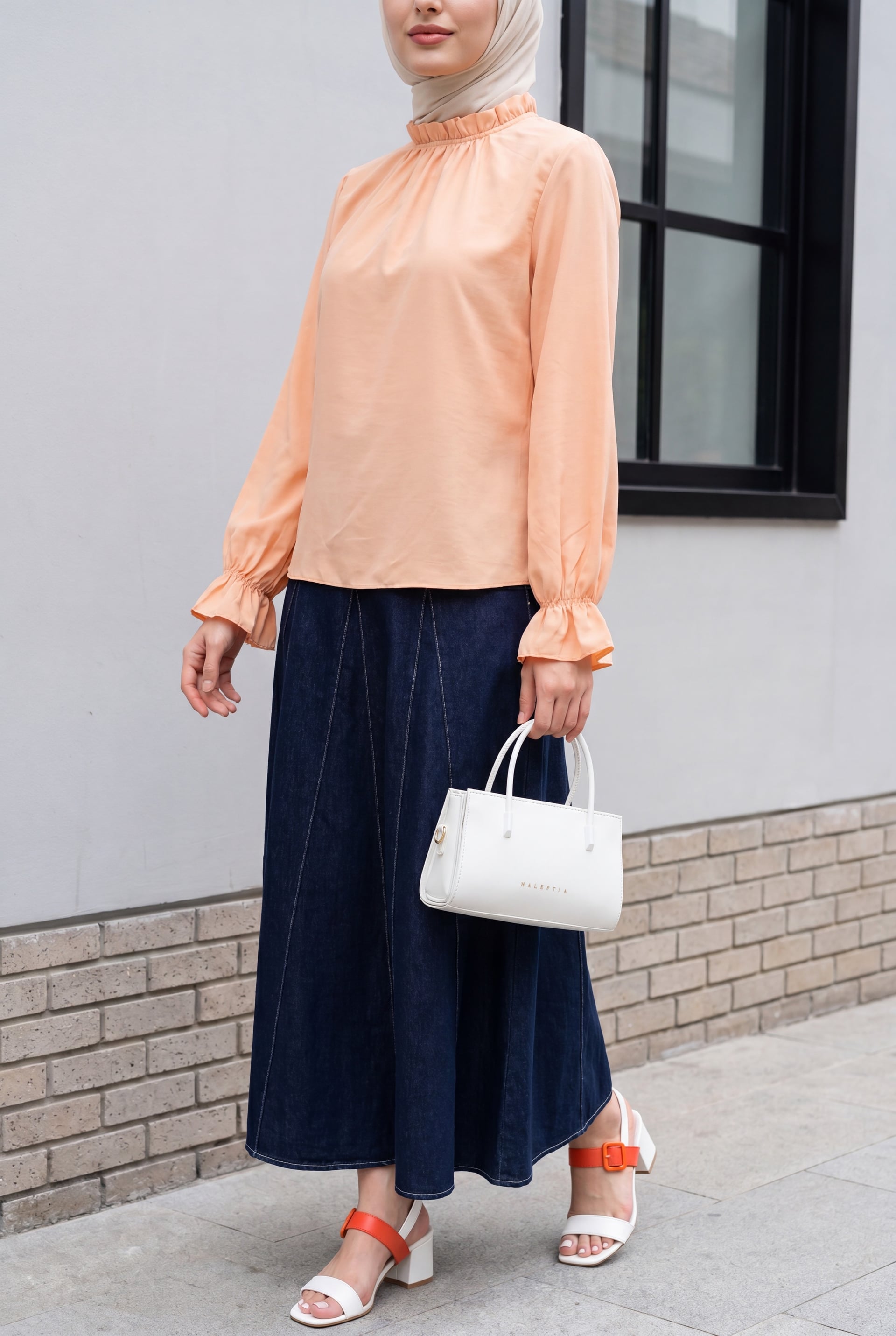 Ruffled Neck Poplin Blouse - Salmon - Podyumplus - by Peralane - photo 5