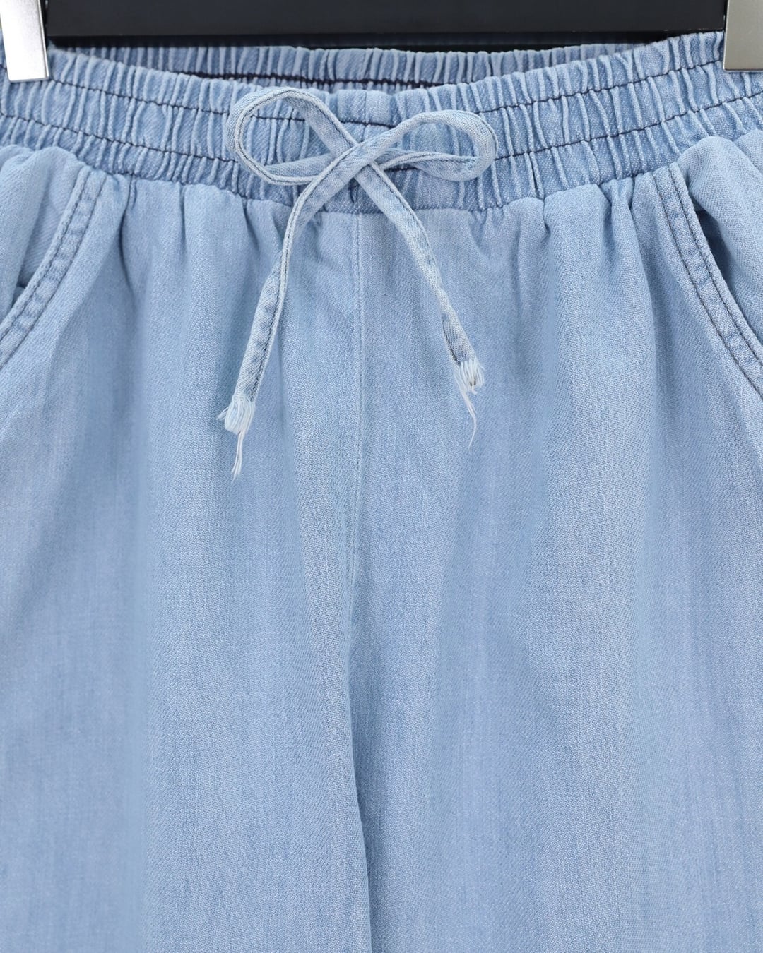 Light Blue Elasticated Wide Leg Denim Trousers with Pockets - Podyumplus - by Peralane - photo 6