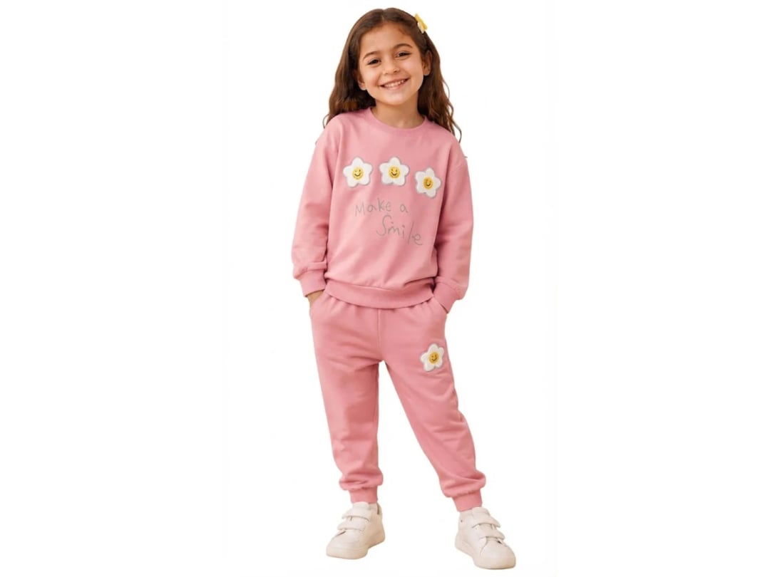 Girls' Pink Daisy Applique Tracksuit Set - Palm Life - by Peralane