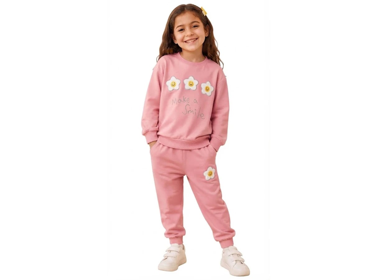 Girls' Pink Daisy Applique Tracksuit Set - Palm Life - by Peralane