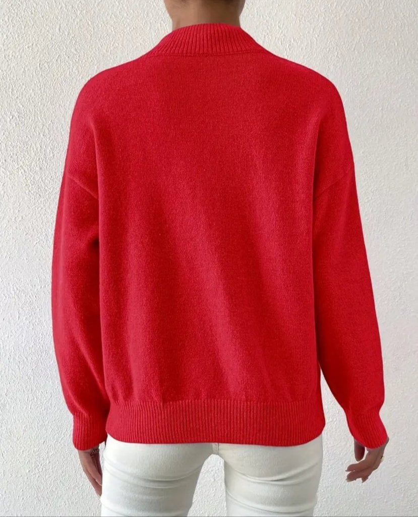 Women's Long-Sleeved Mock Neck Knit Sweater in Red - Janes - by Peralane - photo 2