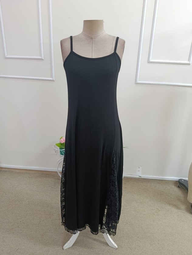 Women's Black Spaghetti Strap Midi Dress with Lace Details - Janes - by Peralane - photo 3