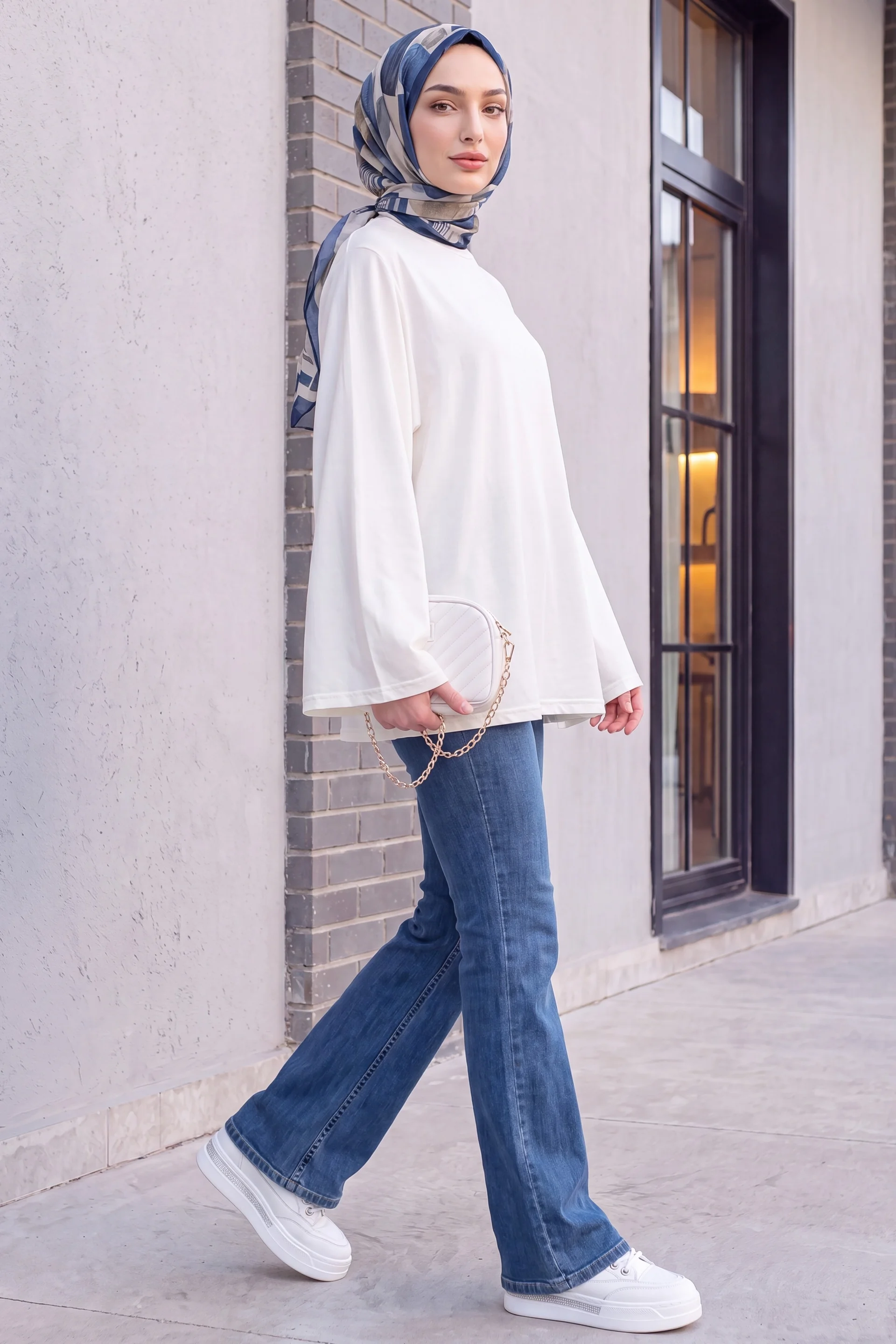 Crew Neck Spanish Sleeve Padded Shoulder Undershirt Blouse - Ecru - Podyumplus - by Peralane - photo 5