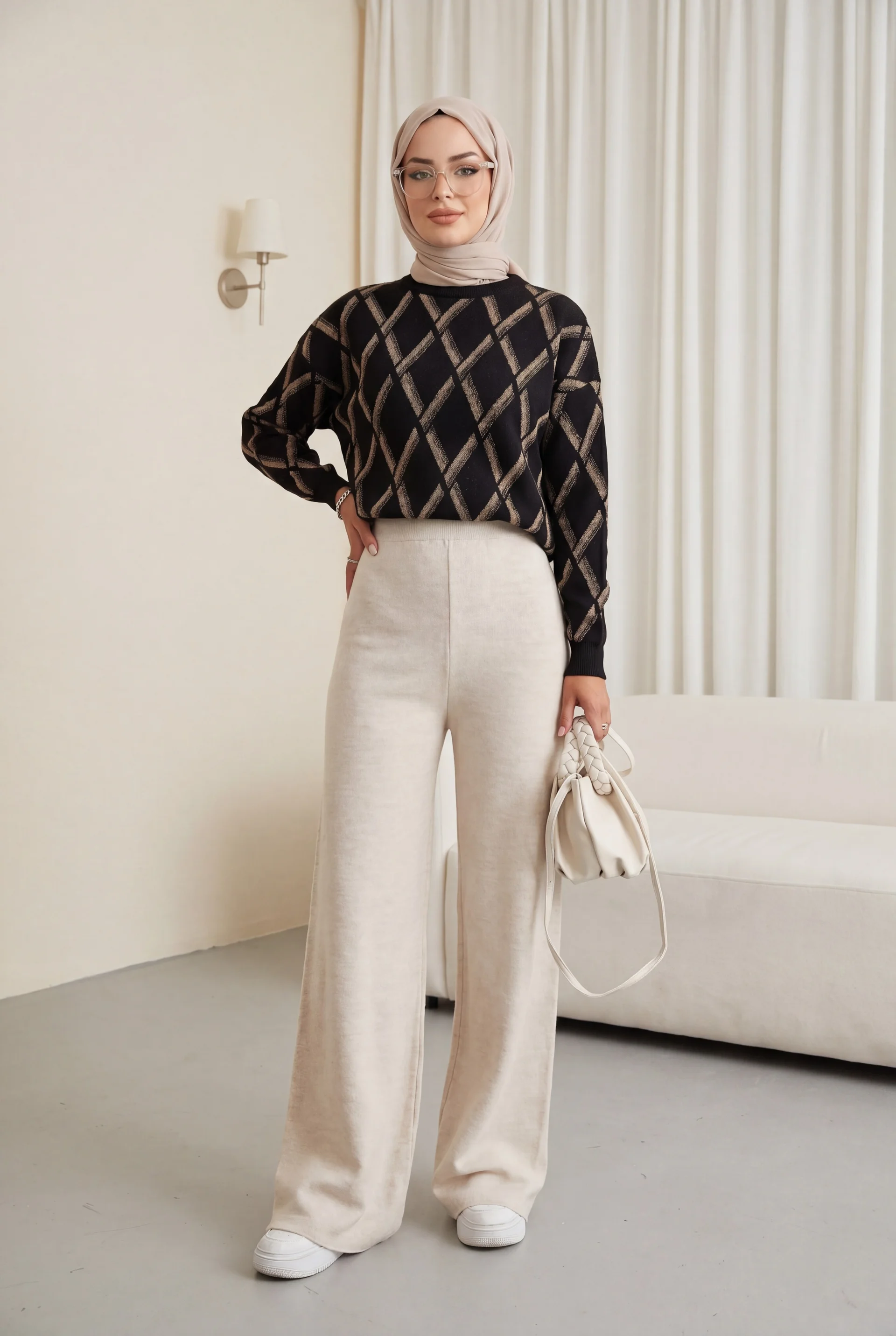 Cream Loose Fit Knit Lounge Trousers - Podyumplus - by Peralane - photo 2