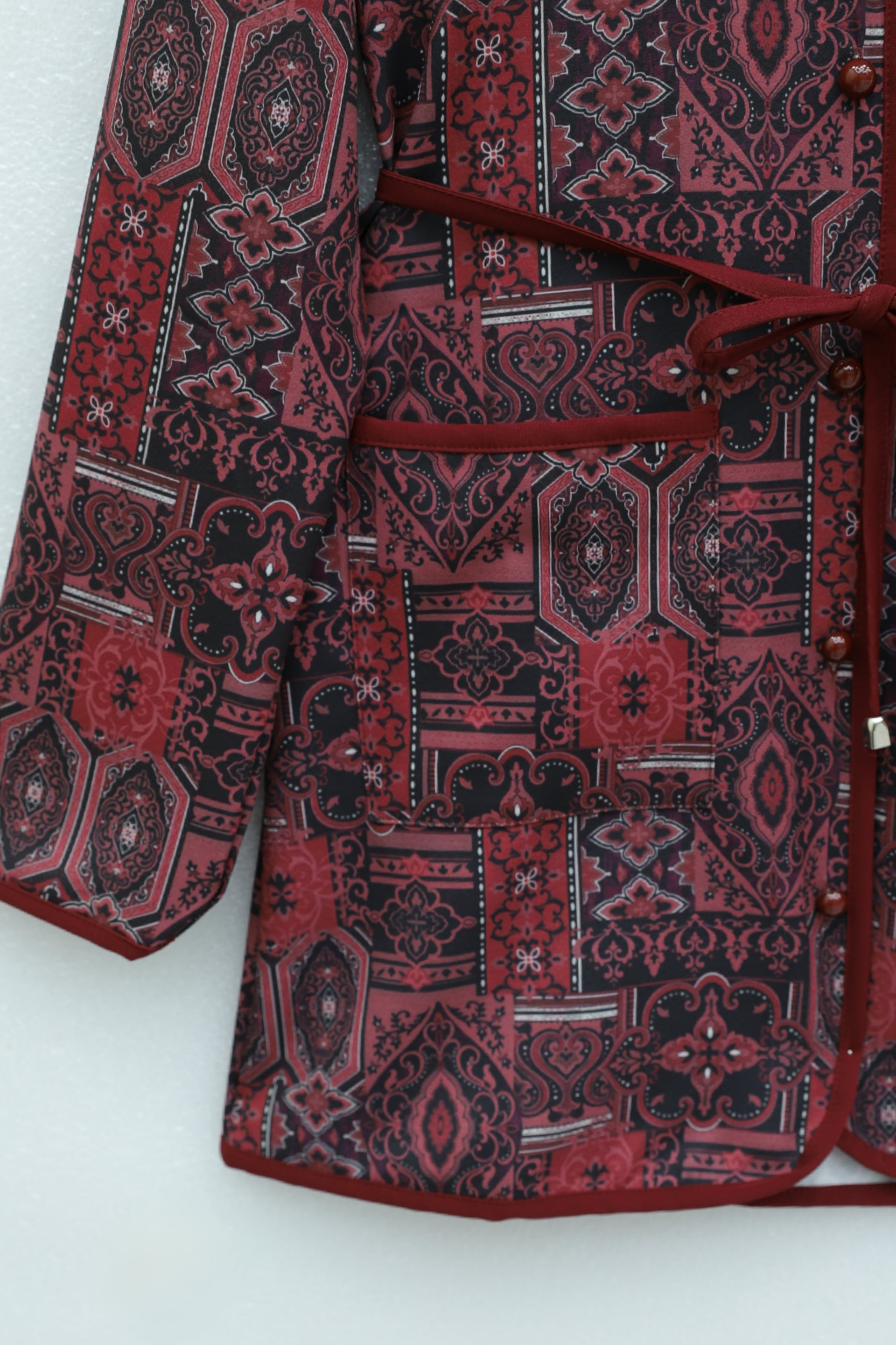 Burgundy Patterned Two-Piece Jacket and Trousers Set with Belt - Podyumplus - by Peralane - photo 6