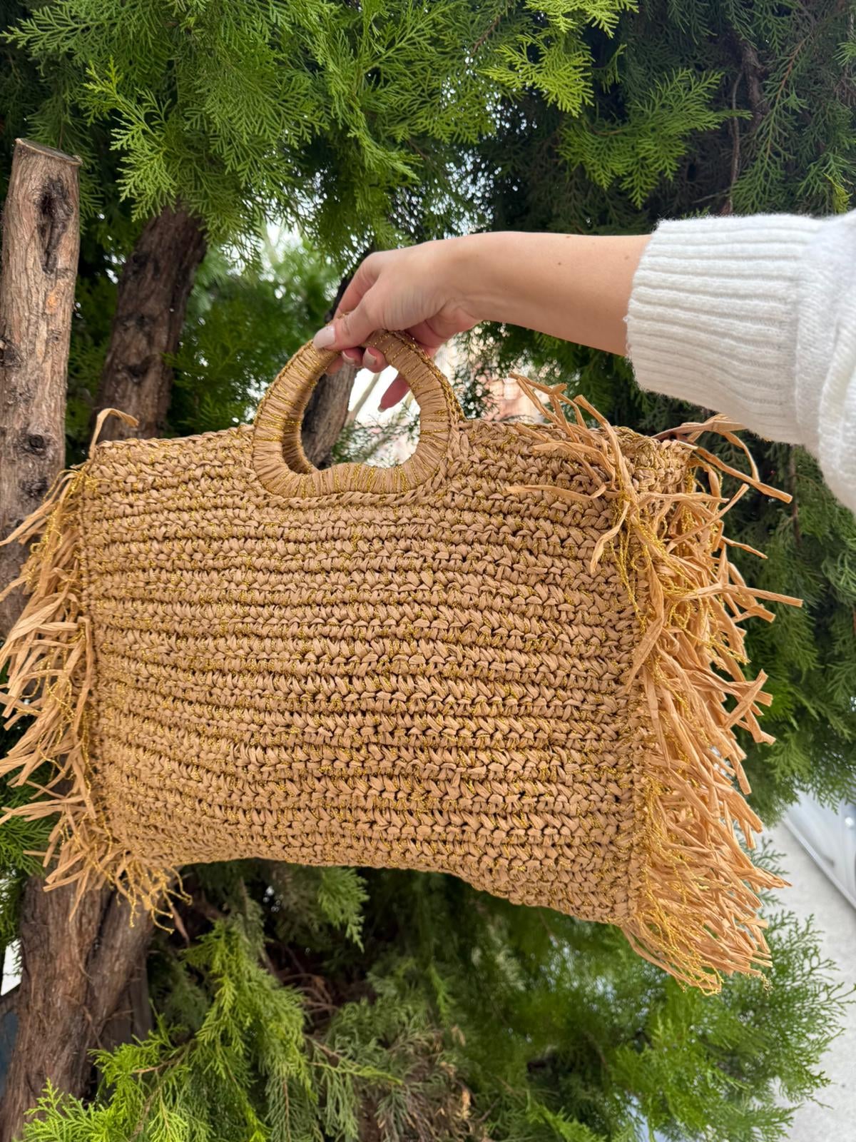 Natural Woven Straw Tote Bag with Fringed Trim - Nesvay - by Peralane - photo 2