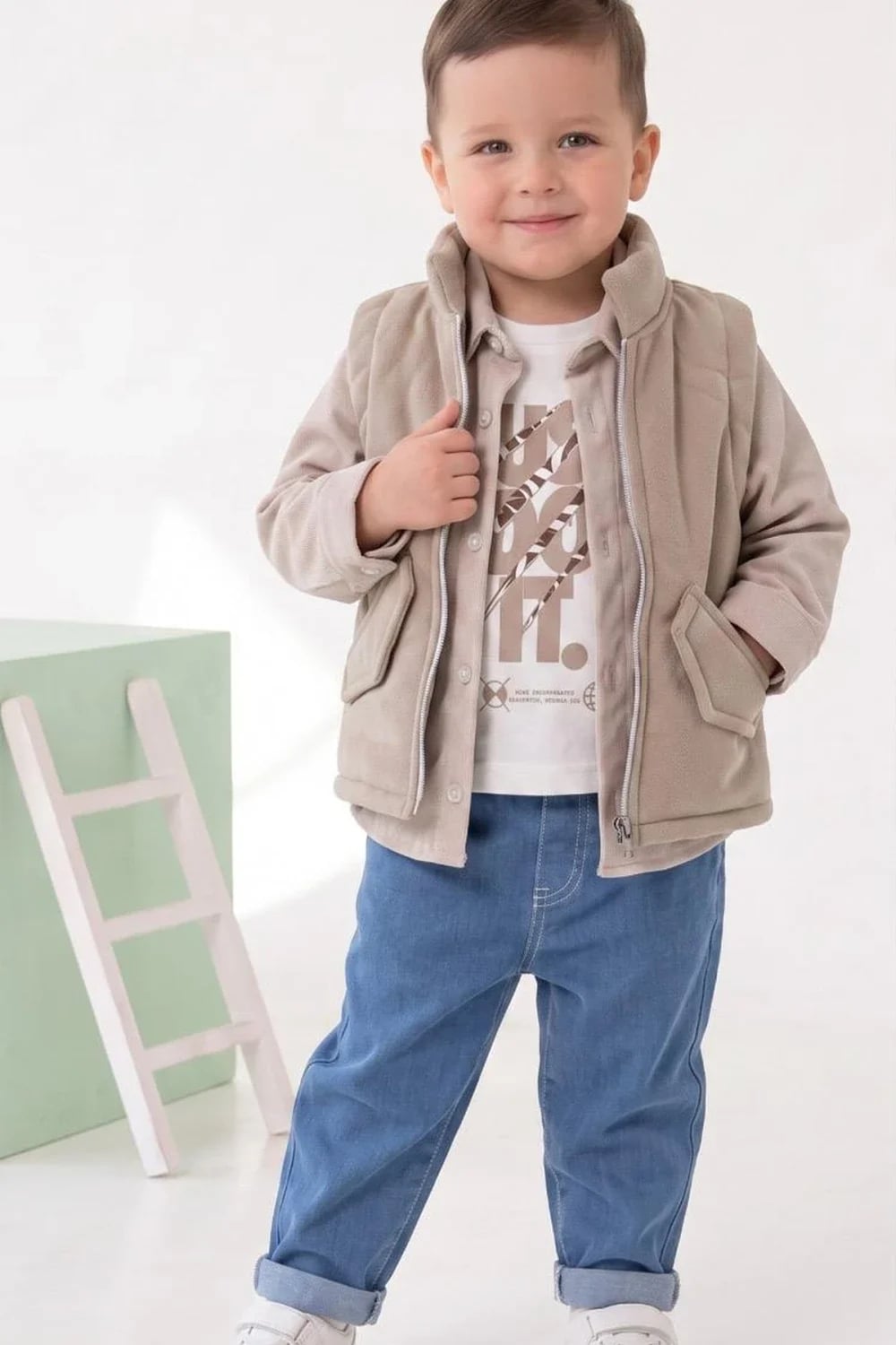 Boys' 4-Piece Outfit Set with Vest – Beige - Has Bereket - by Peralane