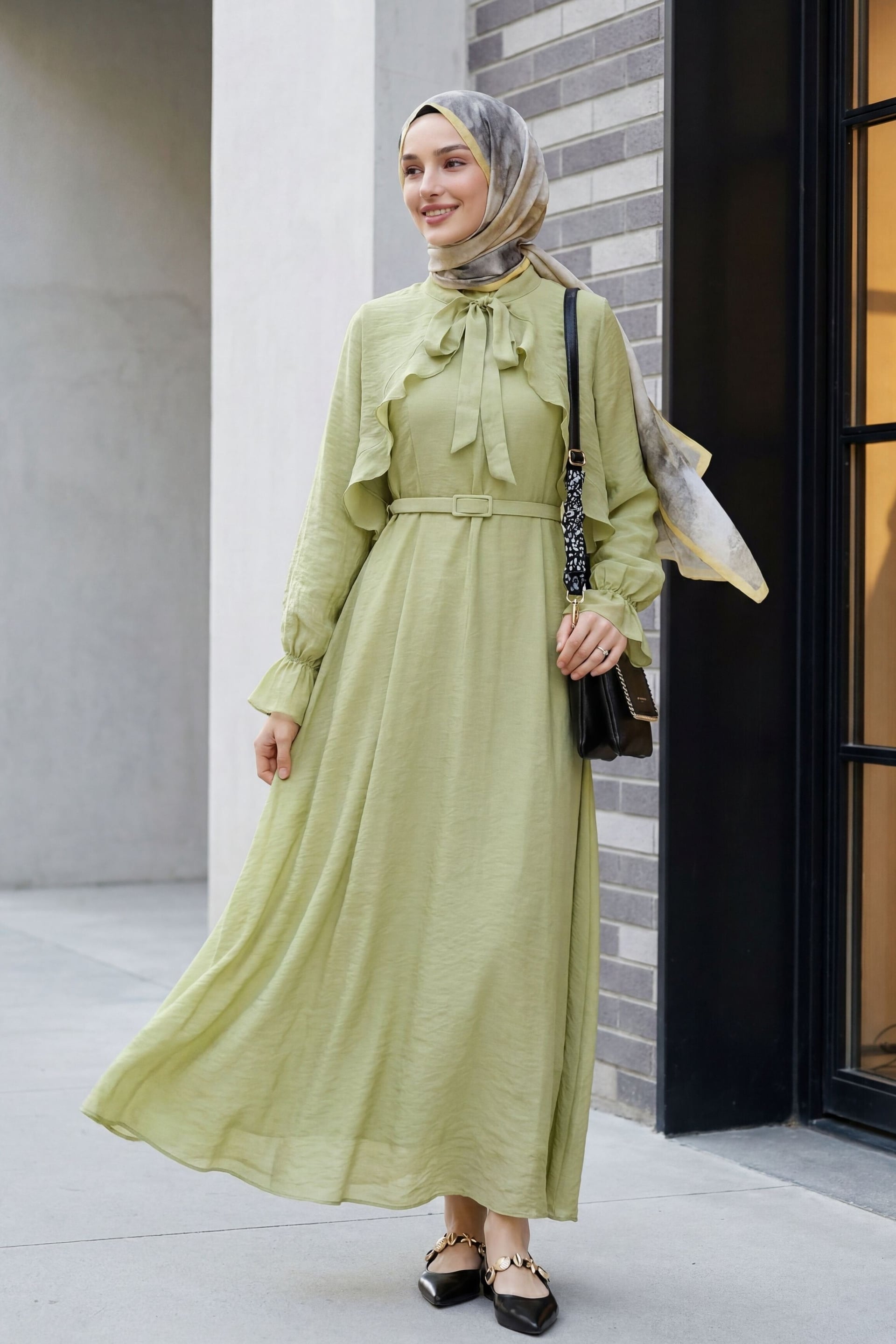 Light Green Tulle Voile Dress with Detachable Bolero and Belt - Podyumplus - by Peralane - photo 6