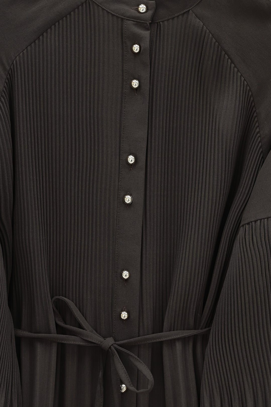 Pleated High-Neck Button Crepe Co-ord Set - Dark Brown - Podyumplus - by Peralane - photo 5