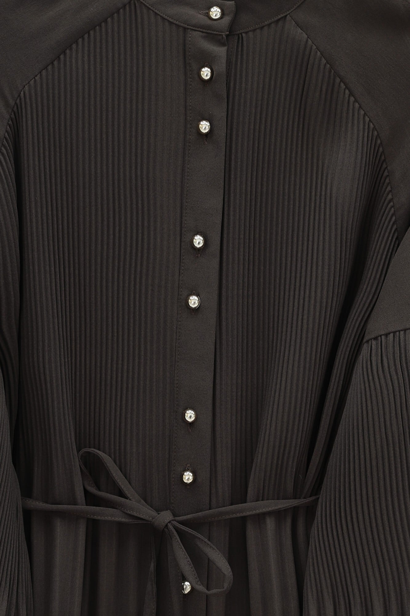 Pleated High-Neck Button Crepe Co-ord Set - Dark Brown - Podyumplus - by Peralane - photo 5