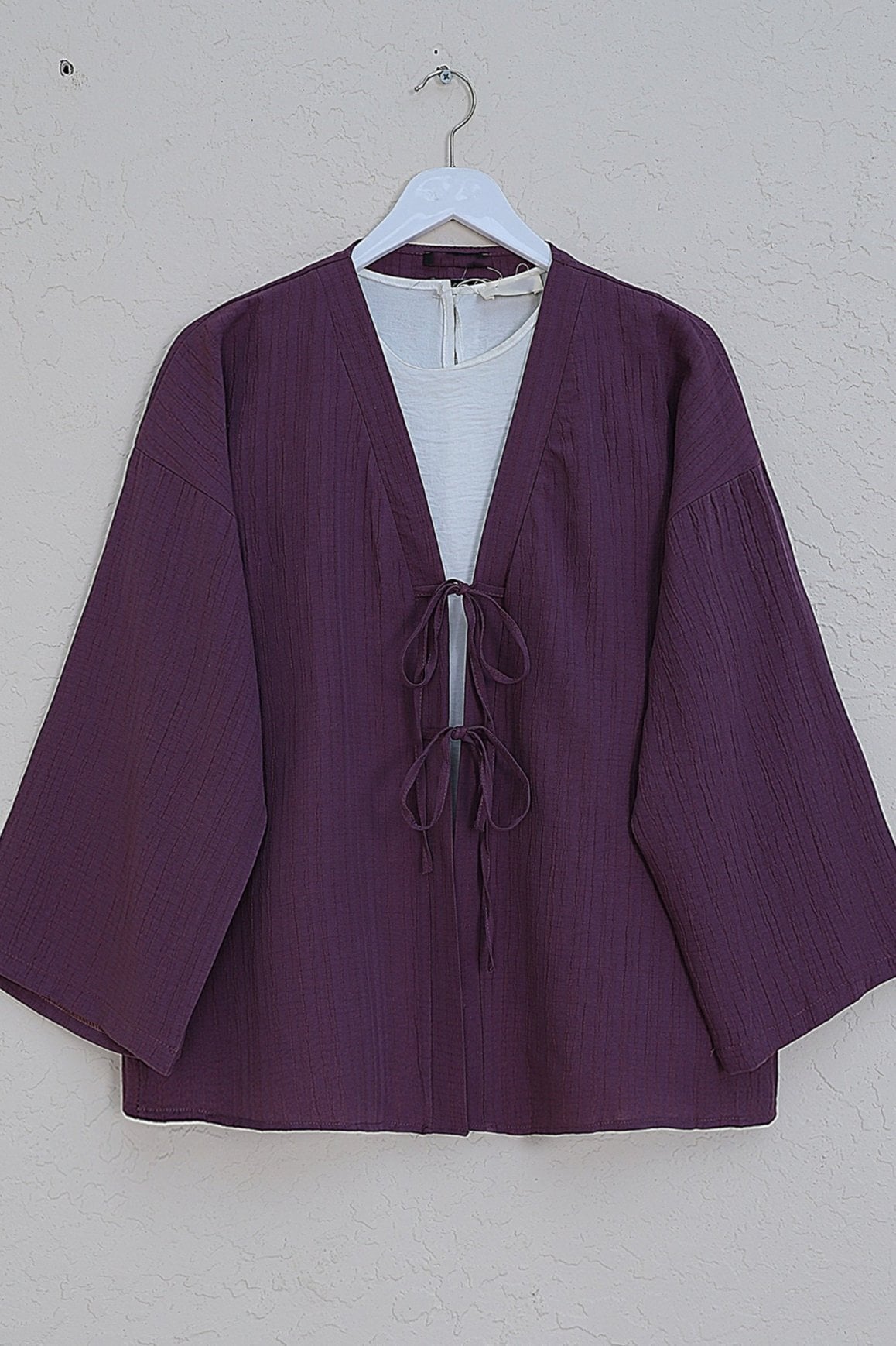 Plum Crinkled Two-Piece Set with Jacket and Wide-Leg Trousers - Podyumplus - by Peralane - photo 5