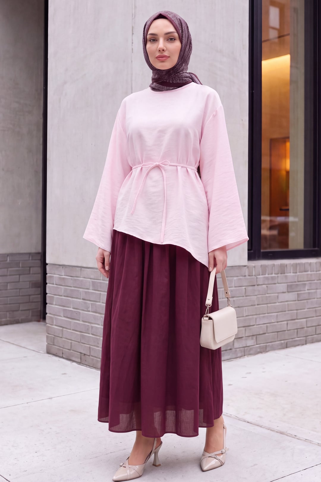 Asymmetric Cut Tie-Belt Oversize Modal Tunic in Powder Pink - Podyumplus - by Peralane - photo 2