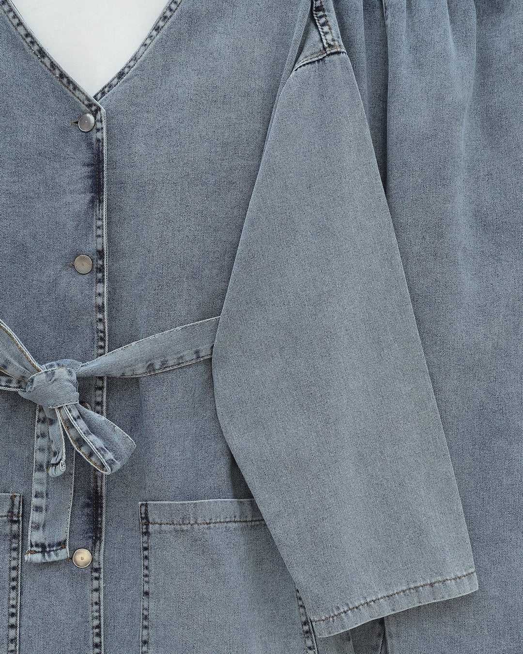 Belted Denim Co-ord Set with Button Front and Pockets - Ice Blue - Podyumplus - by Peralane - photo 4