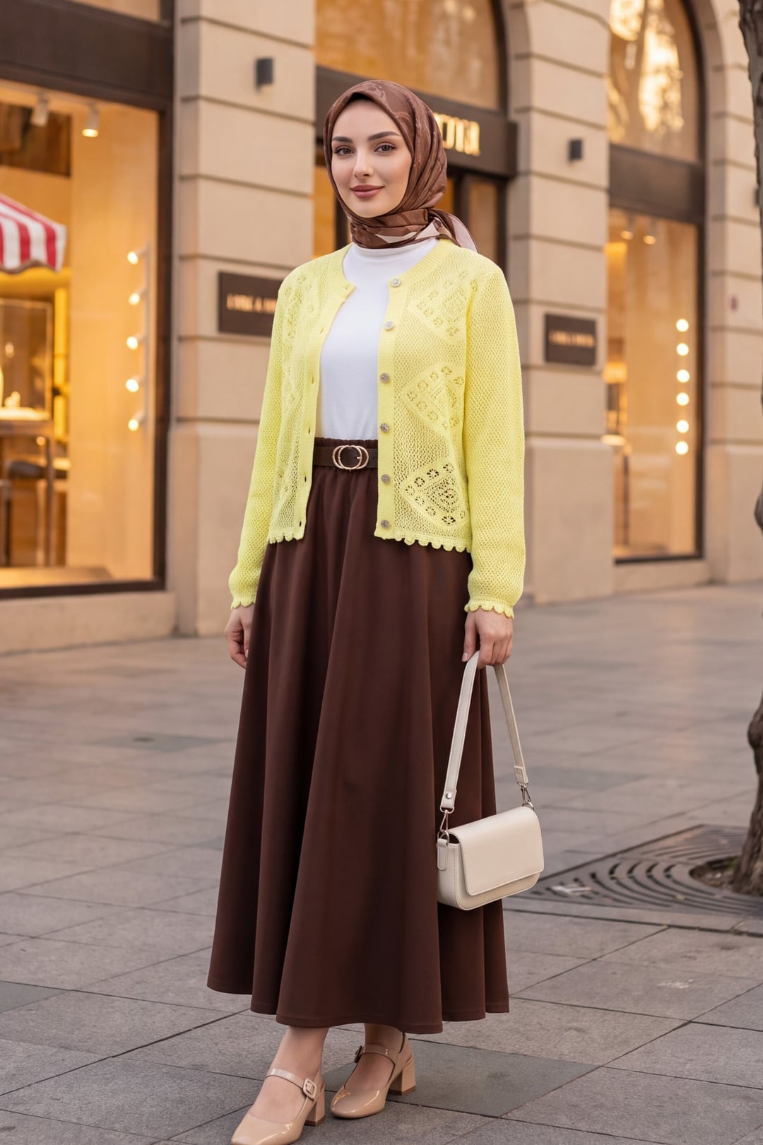 Geometric Patterned Open-Knit Button Cardigan - Yellow - Podyumplus - by Peralane - photo 3