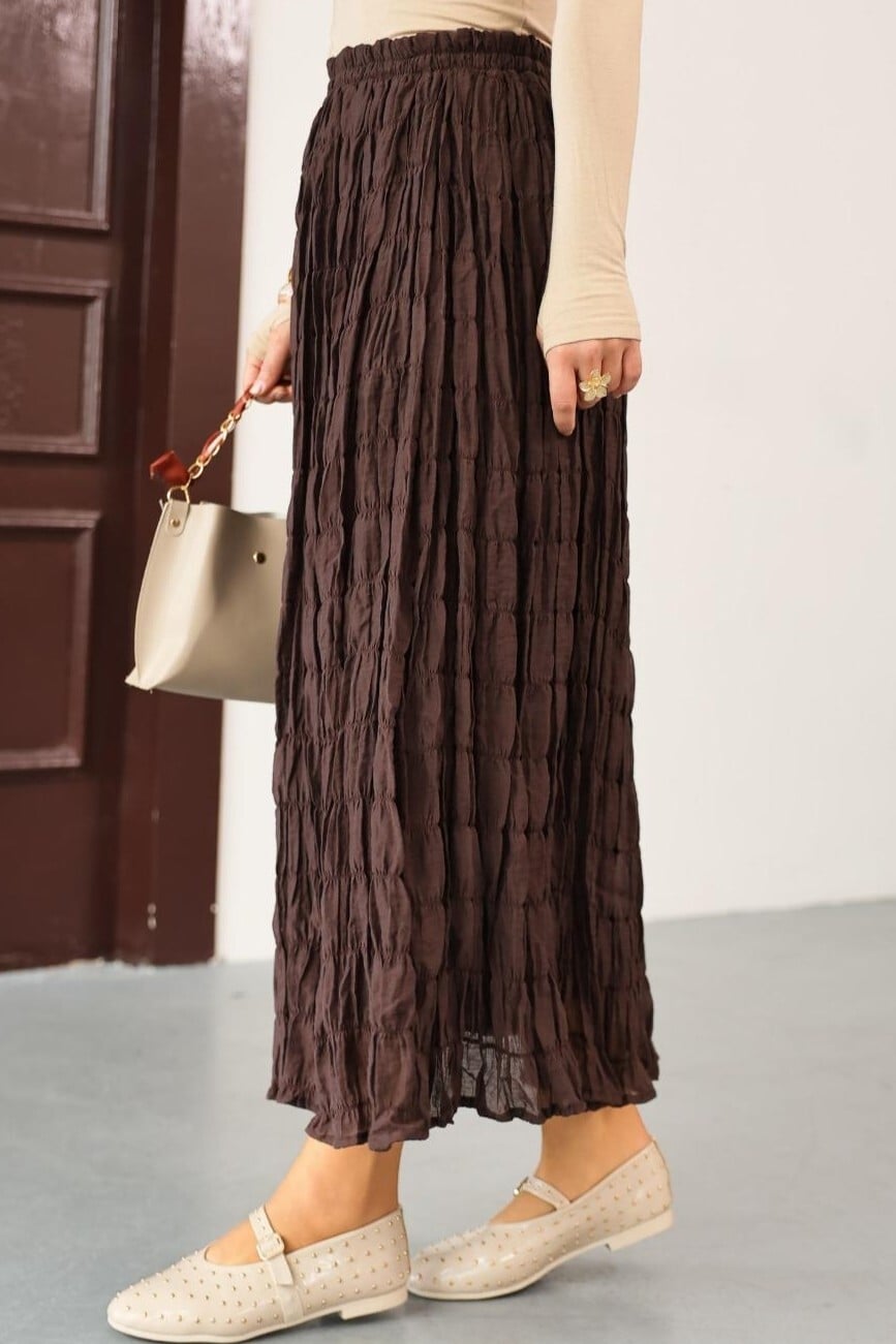 Lined Pleated Modal Maxi Skirt - Dark Brown - Podyumplus - by Peralane - photo 7