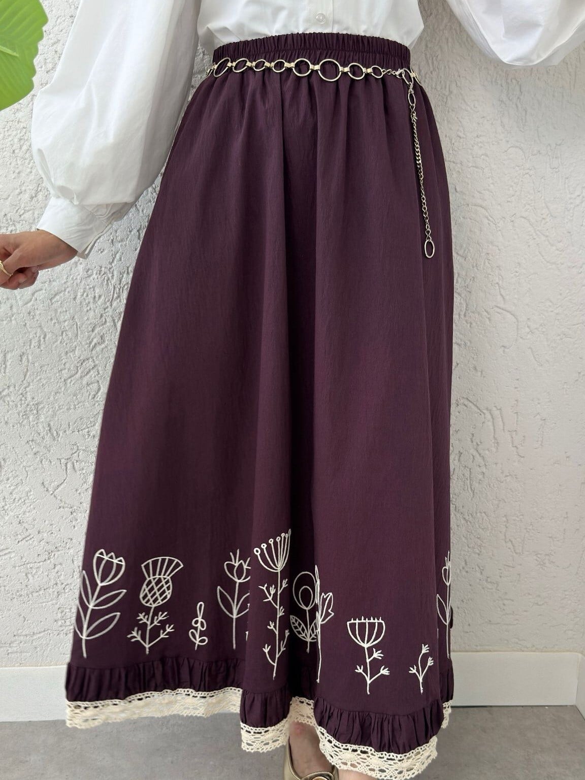 Lace Embroidered Elasticated Waist Skirt - Plum - Podyumplus - by Peralane - photo 10