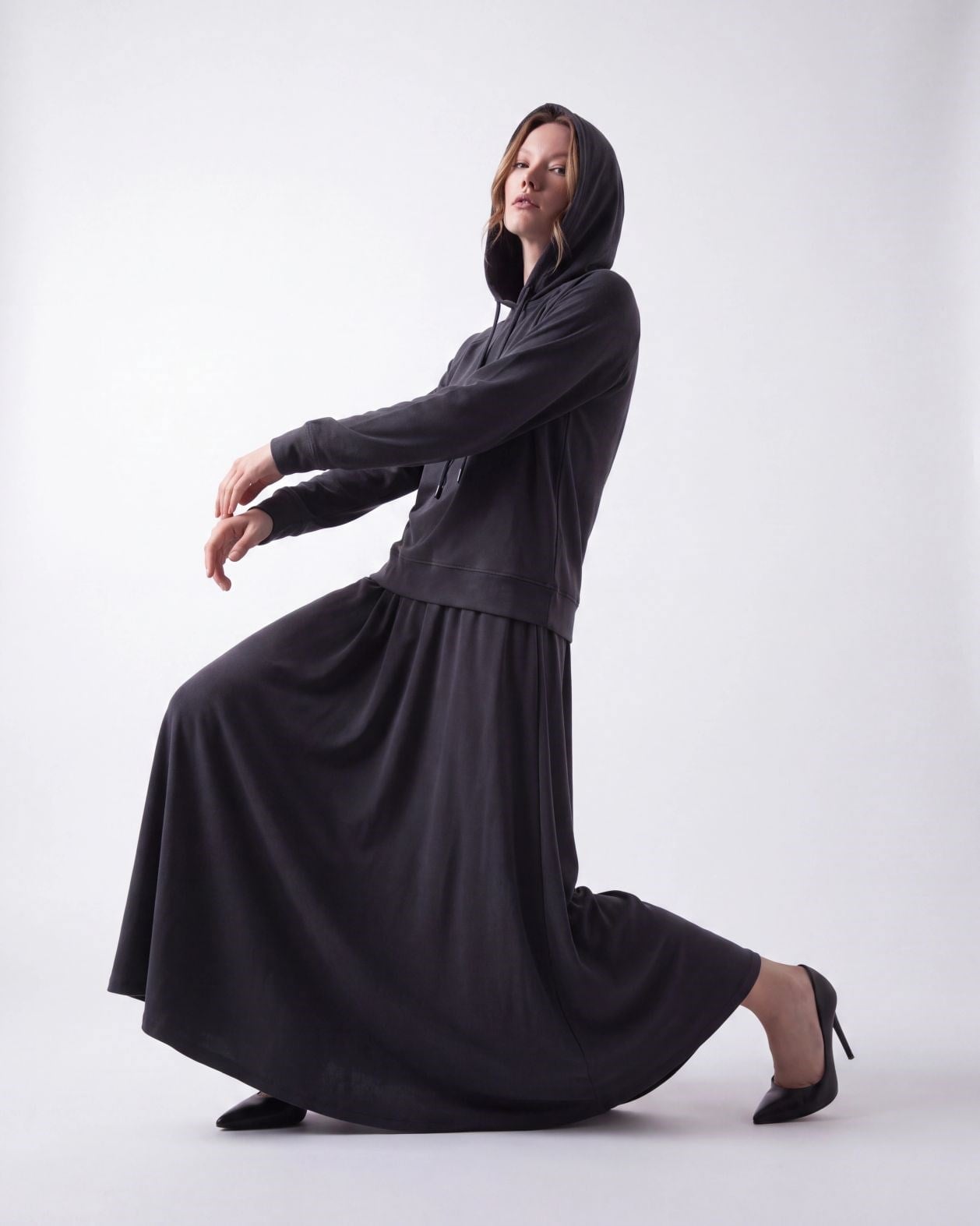 Women's Hooded Top and Skirt Set in Dark Grey - Fame - by Peralane - photo 4