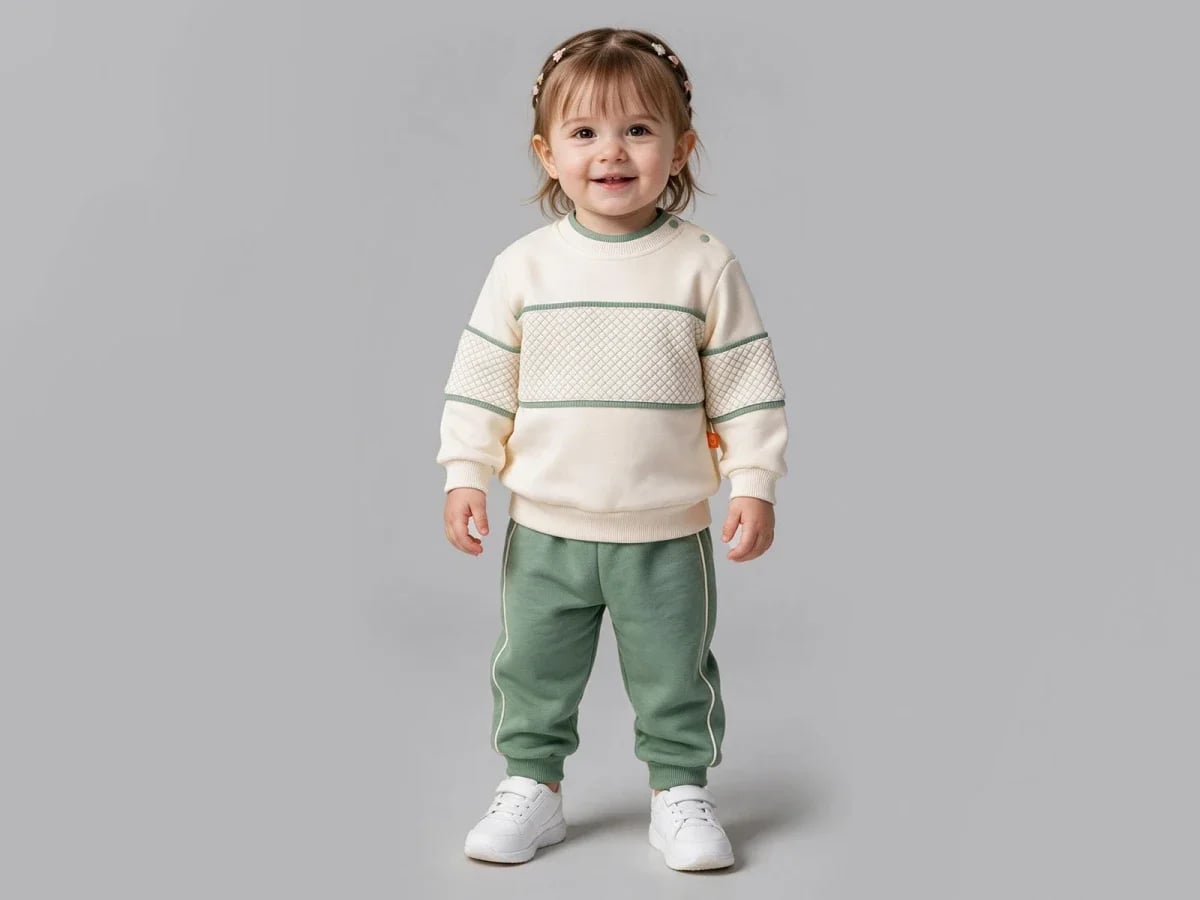 Striped Brushed 3-Thread Baby Girl Tracksuit Set - Beyaz Bebek - by Peralane